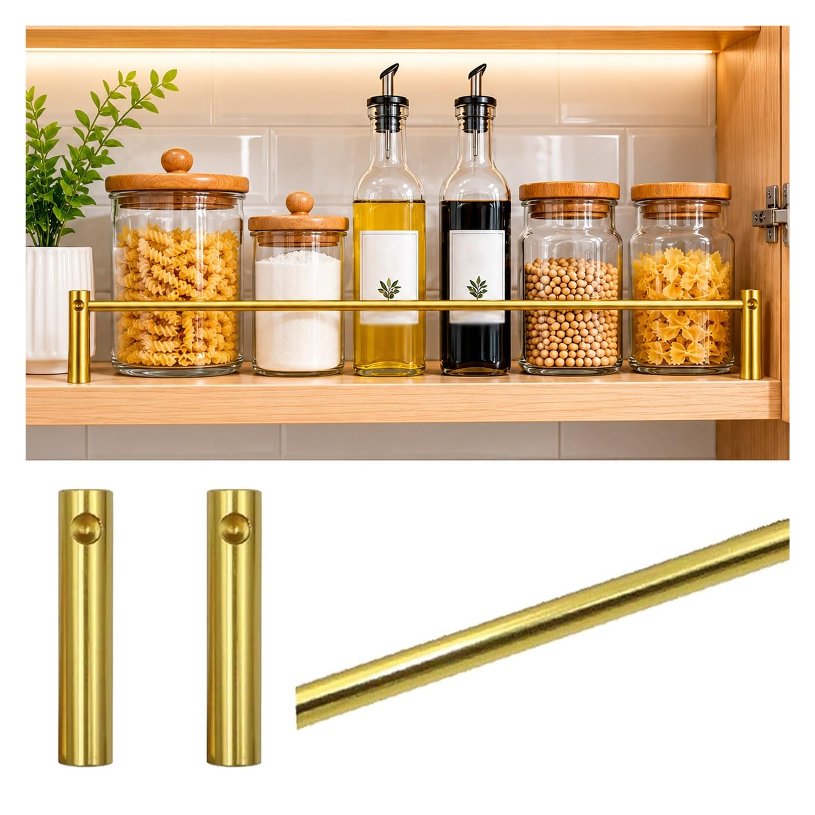 MZZKFC Shelf Rail for Kitchen Cabinet 9-35in，Customizable Dish Shelf Guard Rail Waterproof & Rust-Resistant, Aluminum Alloy Shelfs Retainer Bar for Pantry(Gold A,25in/635mm)