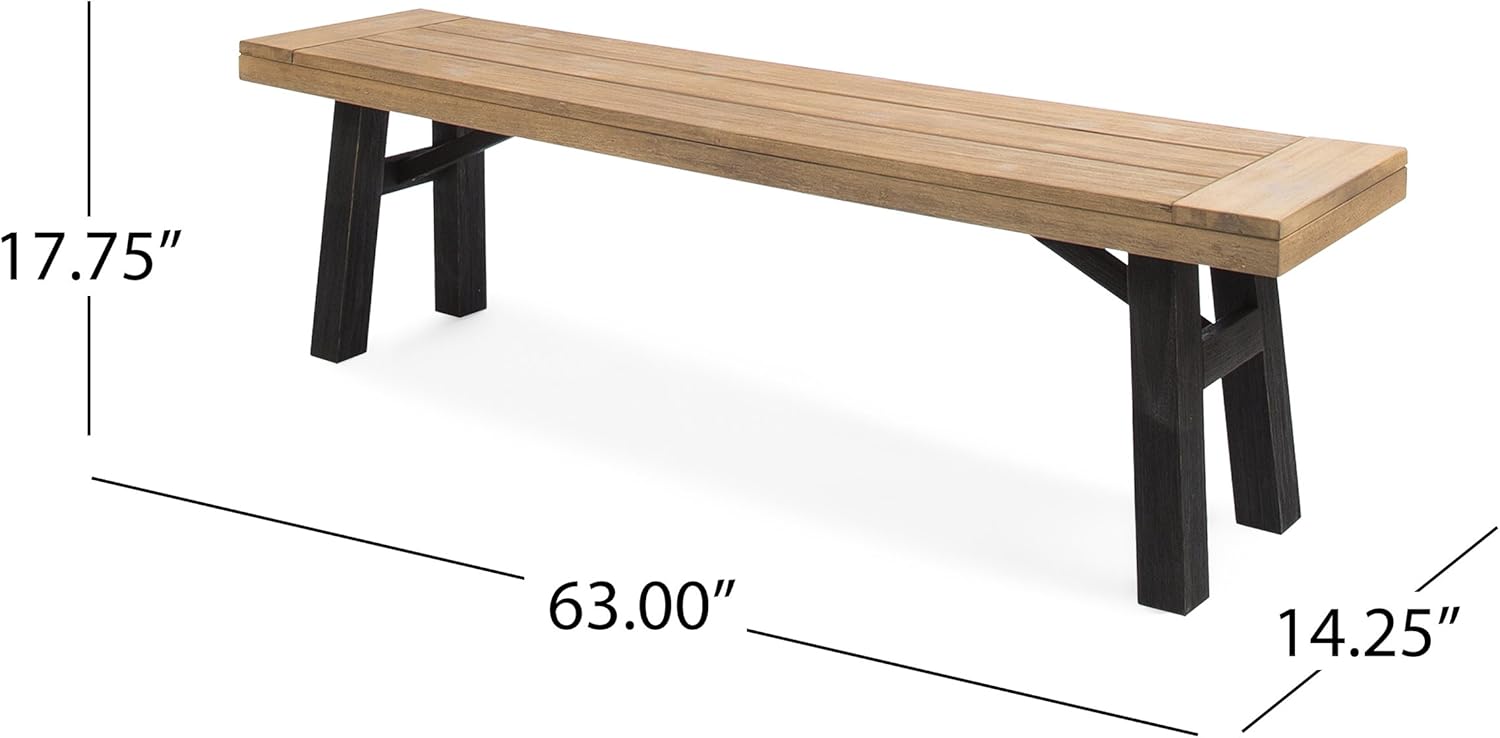 Christopher Knight Home Bettina Outdoor Acacia Wood Dining Bench with Brushed Mahogany Legs, Brushed Grey / Brushed Mahogany