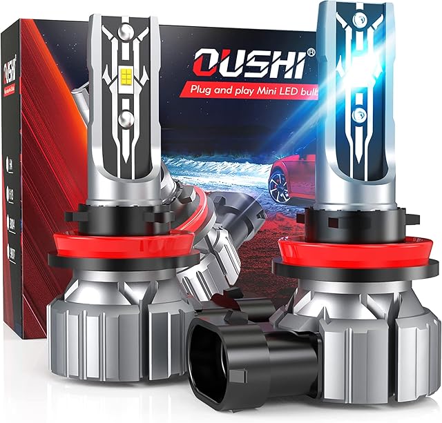 H11 H8 LED Headlight Bulbs 55W, OUSHI H9 LED Car Headlight Conversion Kit, 12000 Lumens Fanless Super Bright IP65 Waterproof H11 LED Fog Light Bulbs, 6000K Xenon White (2Pcs)