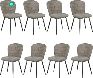 Juego de 8 Sillas de Comedor, Silla de en Forma de Concha de Felpa Chenilla y Patas de Metal, Confort Moderno para el Hogar y la Oficina, Gris-marrón