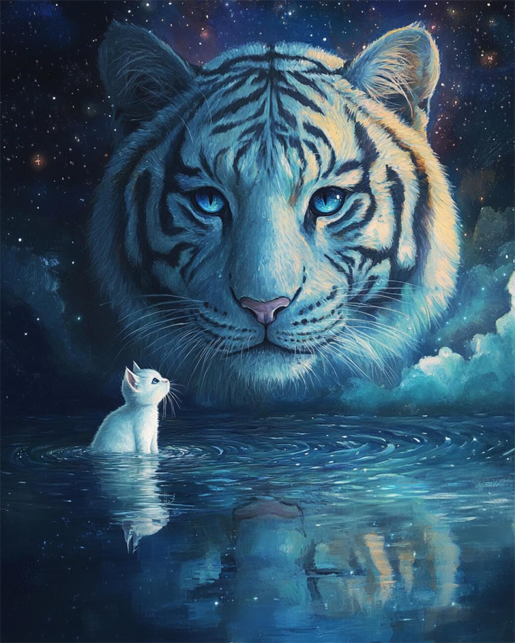 RKFLGEW DIY Seed Bead Embroidery Kits Fantasy White Tiger 50x70cm