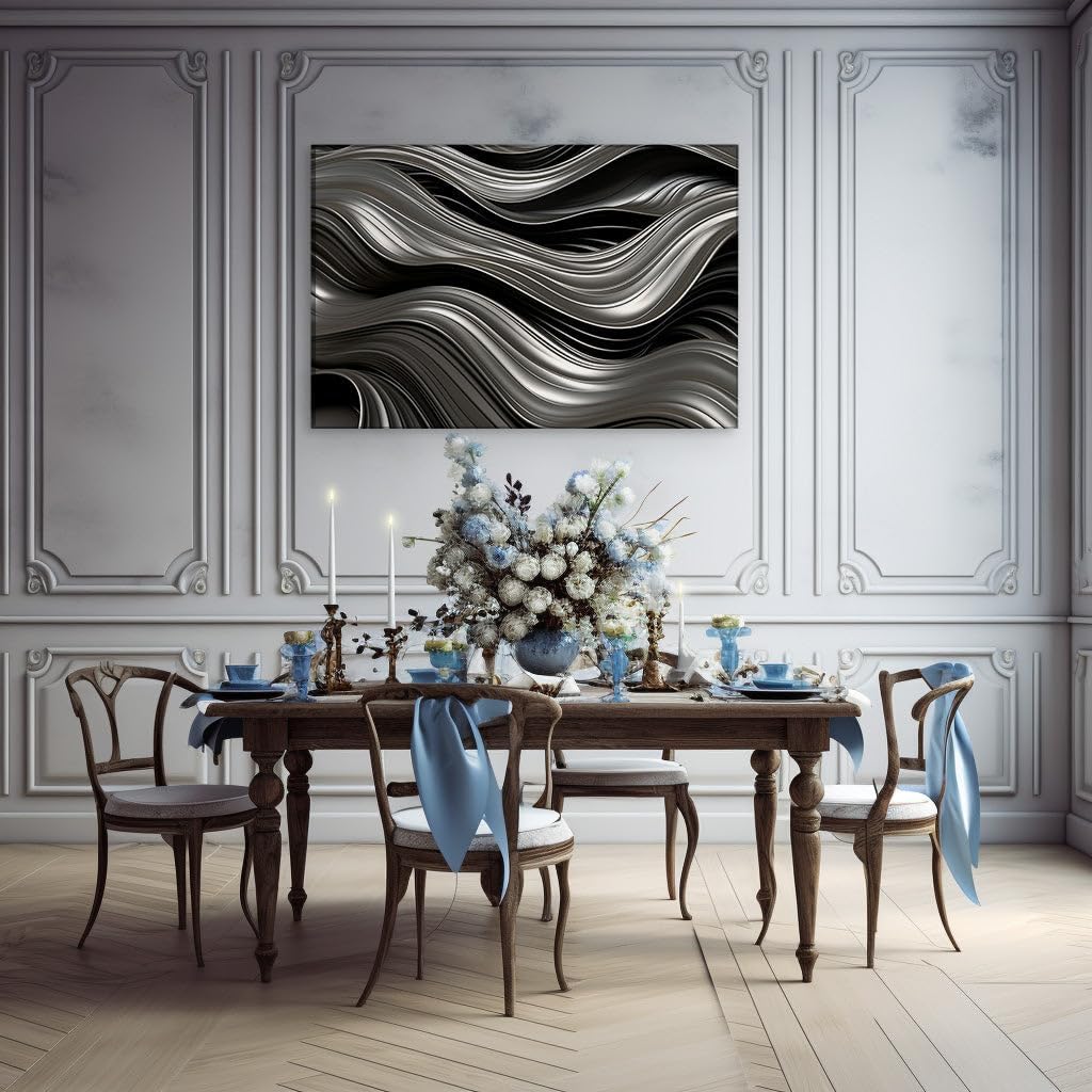 Art Wall: Dynamic Black Waves of Drama and Intrigue. Interior Decor, Canvas Art Design, Art Apartment Decoration, Office Wall Art. Size: 69x46 cm (27x18 inch)