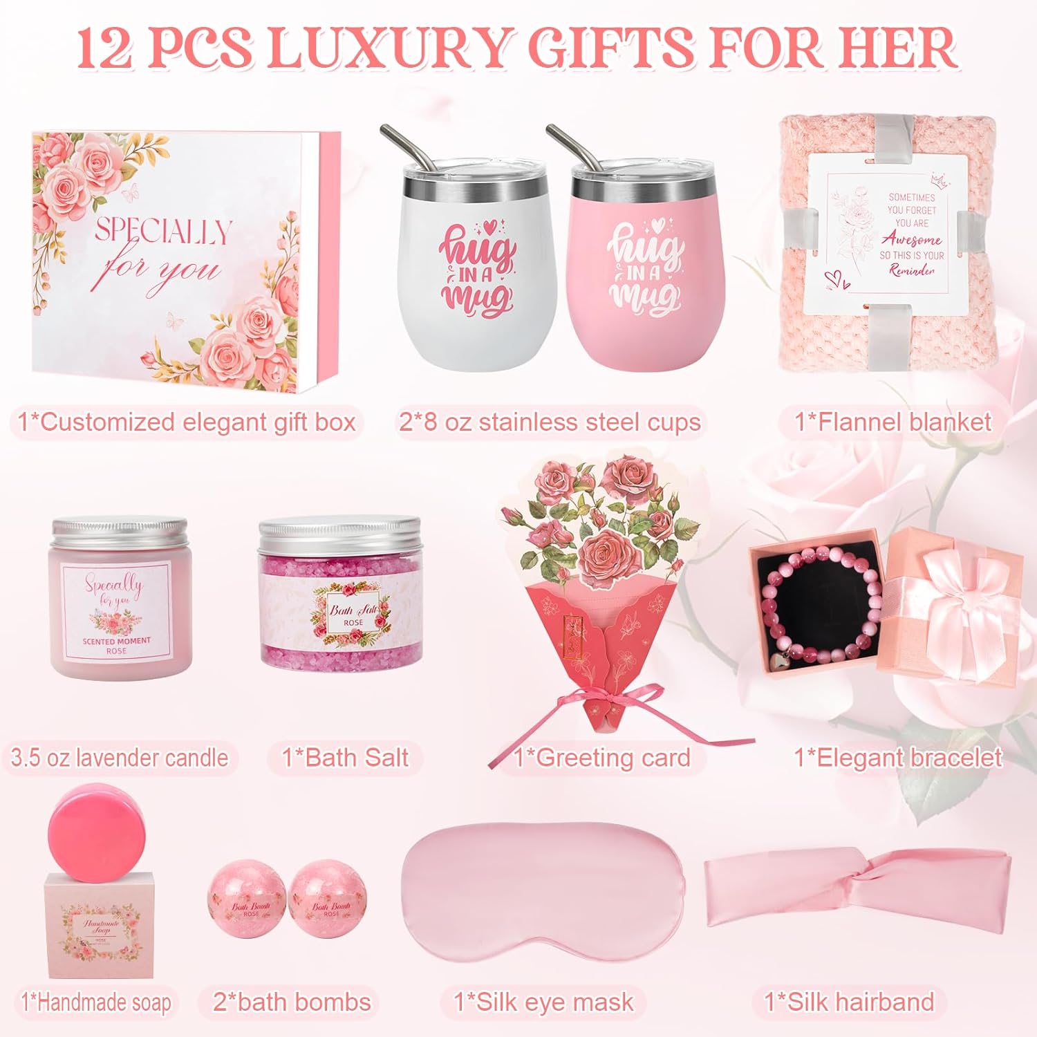 Valentine's Day Gifts for Women,Birthday Gift,Self Care Set ,Get Well Soon Gift Baskets, Relaxing Rose Spa Gift Basket ,Care Package,Unique Mom Gifts for Her Girlfriend Sister Friend Wife Grandma - Image 2
