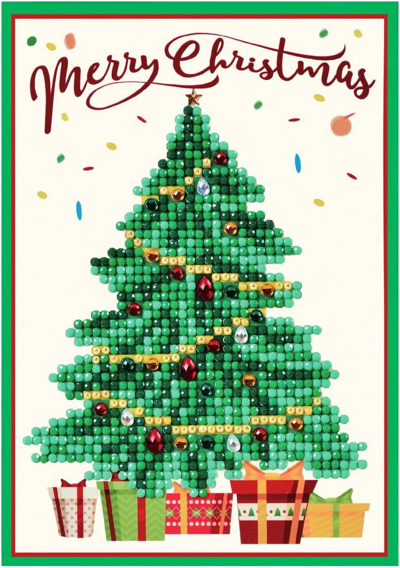 DIAMOND DOTZ Merry Christmas Tree Diamond Art Cards, Handmade Diamond Painting Cards Kit, Handmade Greeting Cards Kits for Christmas Notes and Special Occasions