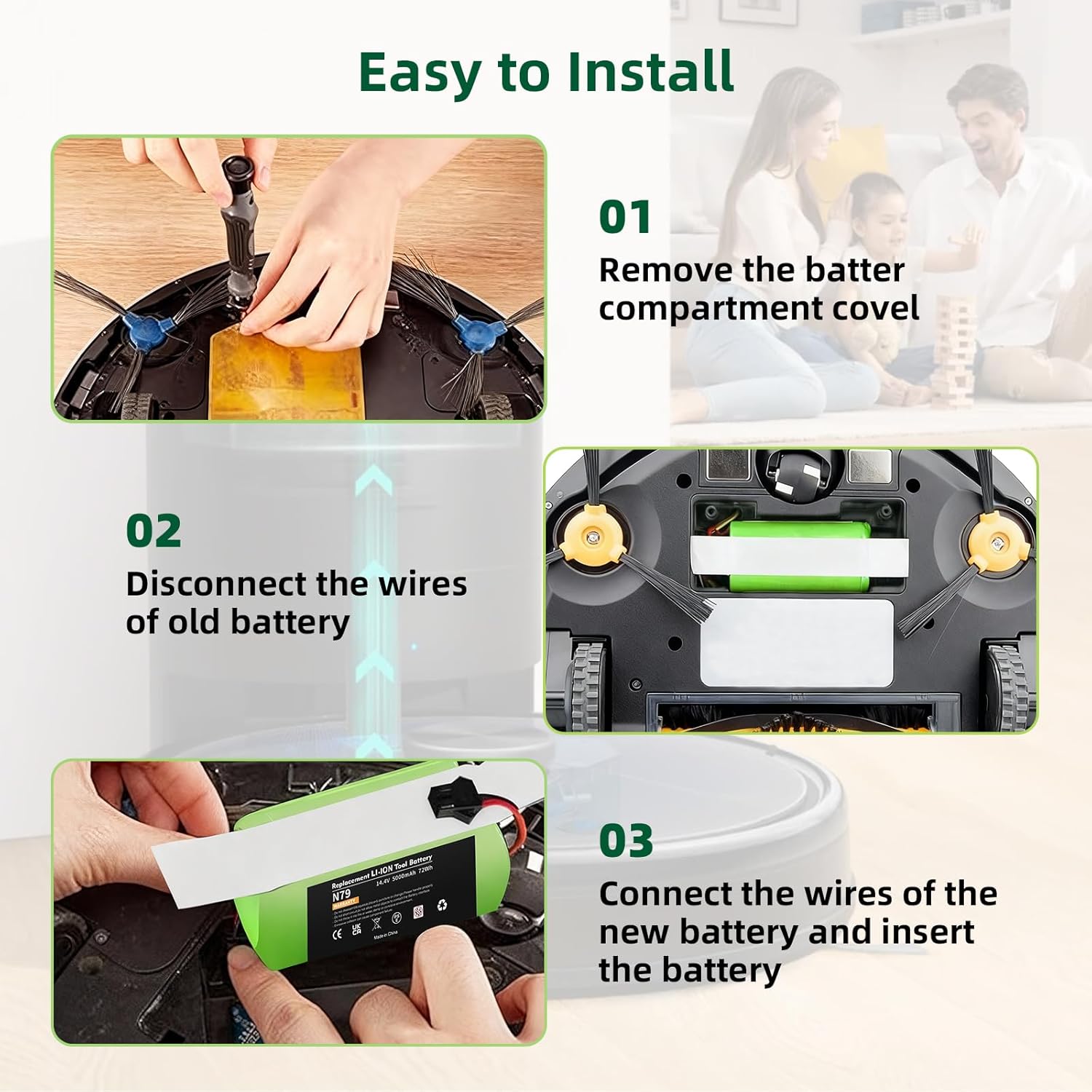 Upgraded 14.4V 3000mAh Battery Replacement for Ecovacs Deebot N79S N79 DN622 500 & Eufy RoboVac 11 11S 11S MAX 11C 12 15C 15CMAX 15T 15MAX 25C 30C 30 35C G30 G10 Hybrid