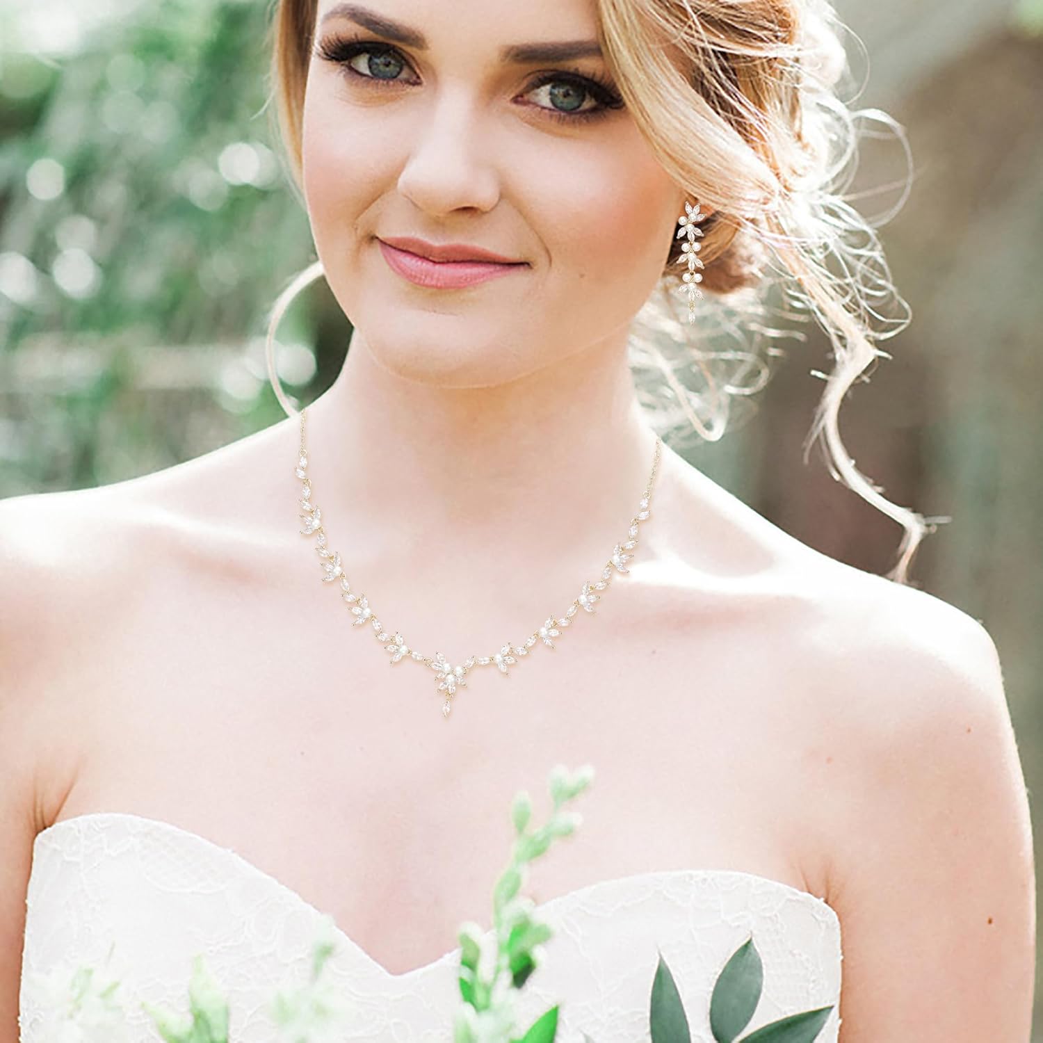 EVER FAITH Bridal Jewelry Set for Bride Bridesmaid, Marquise Cubic Zirconia Faux Pearl Cluster Party Prom Necklace Dangle Earrings for Women - Image 3