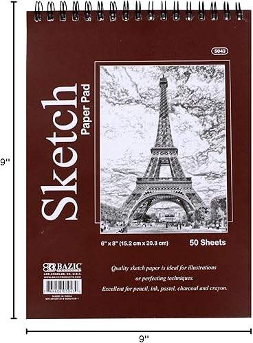 Miniatura 2 de BAZIC - Bloc de bocetos de 40 hojas de 9 x 9 pulgadas, cuaderno de bocetos en espiral encuadernado en la parte superior, cuaderno de dibujo para
