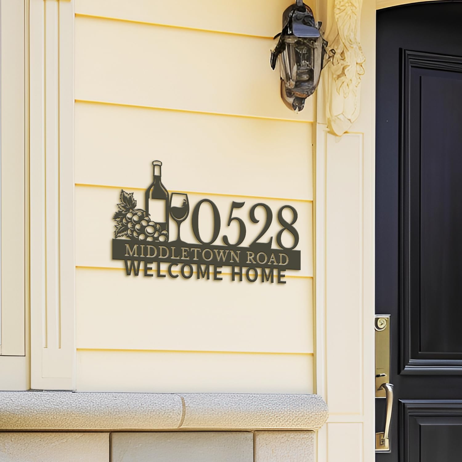 Personalized Wine Address Sign, Custom Vineyard House Number Plaque, Outdoor Patio Decor,Office Decor,Rustic Yard Art, Wine Cellar Display (Style-4)