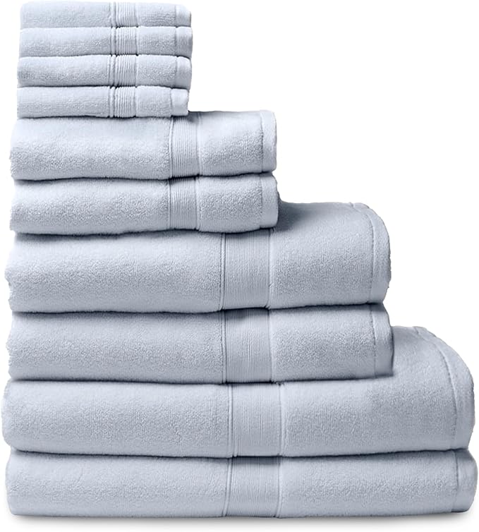 Cozy Earth Complete Luxe Bath Bundle - 60% Cotton 40% Viscose from Bamboo - Quick Dry & Plush Cotton Bath Towel Set - 4 Washcloths, 2 Hand Towels, 2 Bath Towels, 2 Bath Sheets - Harbor Mist