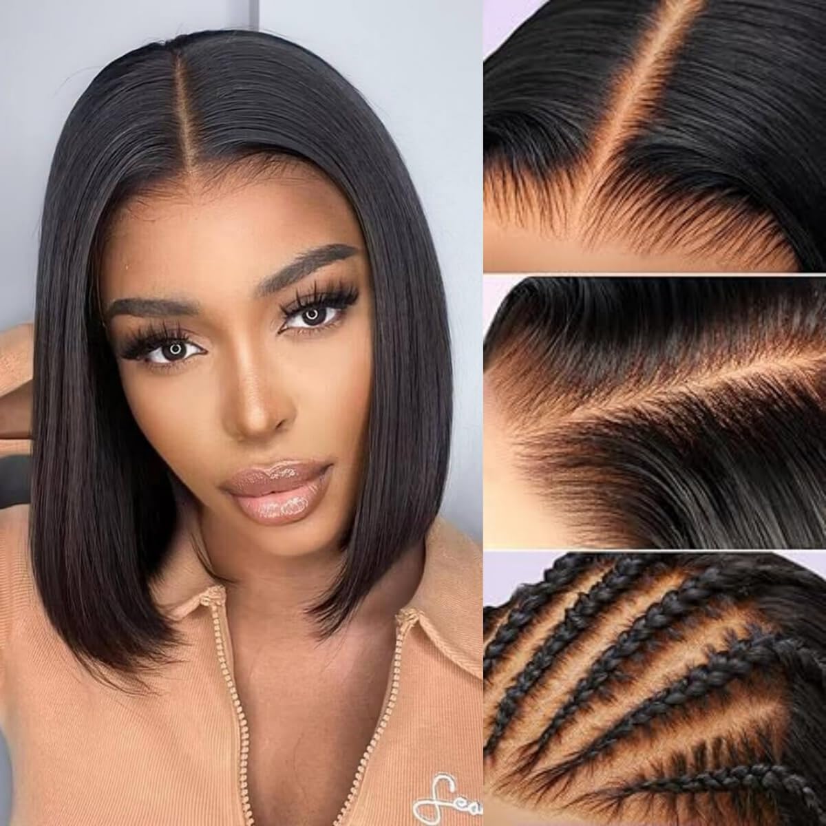 LICHANG 12 Inch Short Bob 13x4 Hd Transparent Lace Pre Plucked 180 Density Straight Lace Frontal Wigs Glueless Wig for Women Natural Hairline with Baby Hair