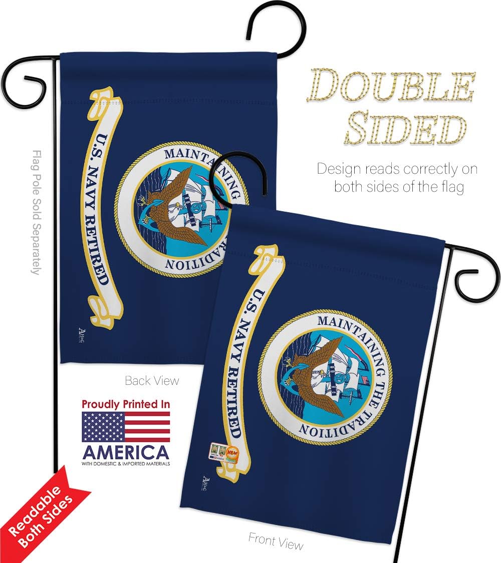 Navy Retired Garden Flag Armed Forces USN Seabee United State American Military Veteran Retire Official Small Decorative Gift Yard House Banner Double-Sided Made In USA 13 X 18.5