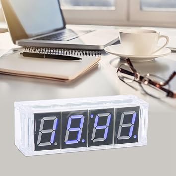 DIY Digital Clock Kit 4 Digit LED Clock Electronic Clock Set Digital Clocks with Automatic Display/Alarm Function/Timer Function (Blue)