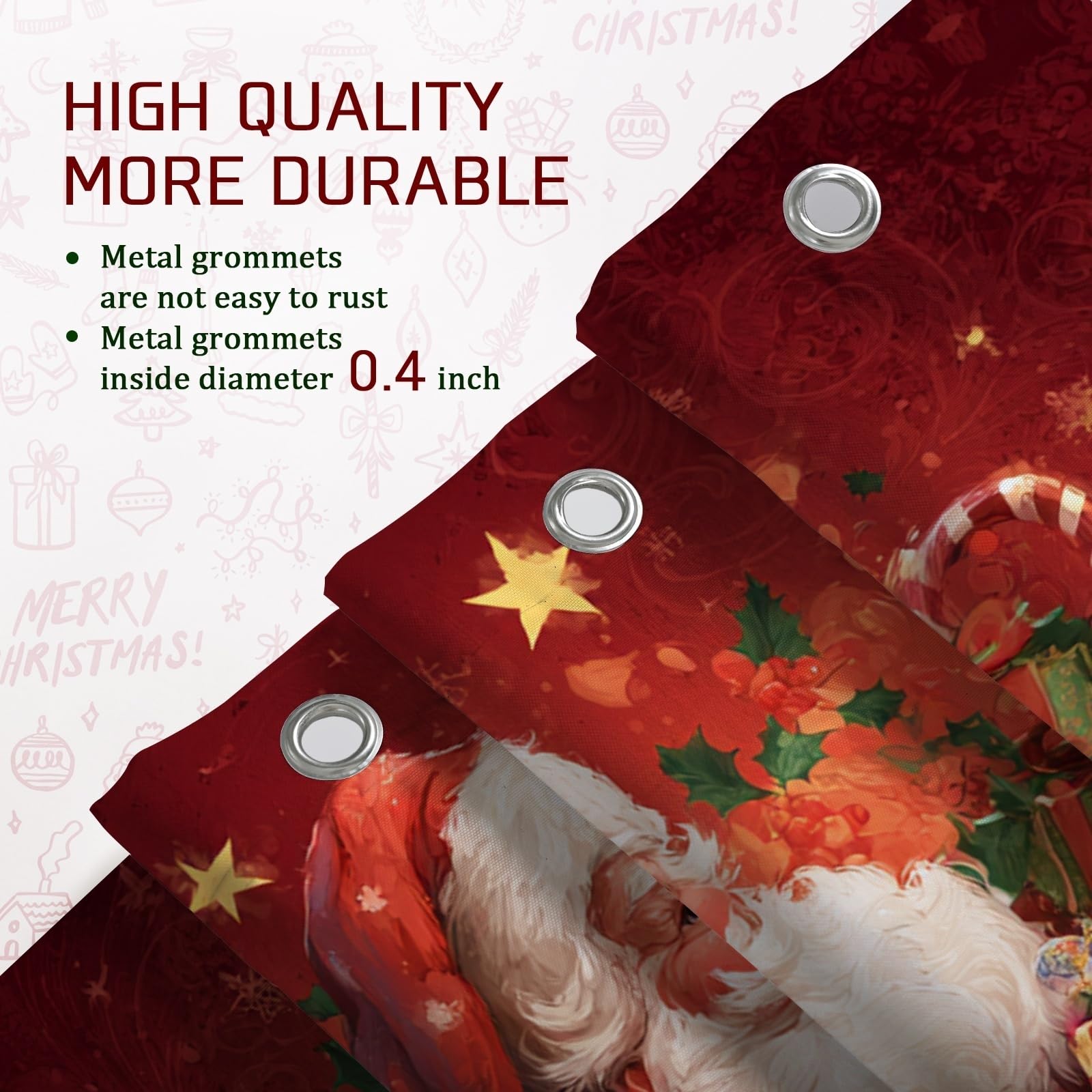 Set di 4 tende da doccia con Babbo Natale, tappeto da bagno rosso per le vacanze, accessori per decorazioni natalizie per il bagno, moderna tenda da doccia in tessuto impermeabile con ganci, 182 x 183