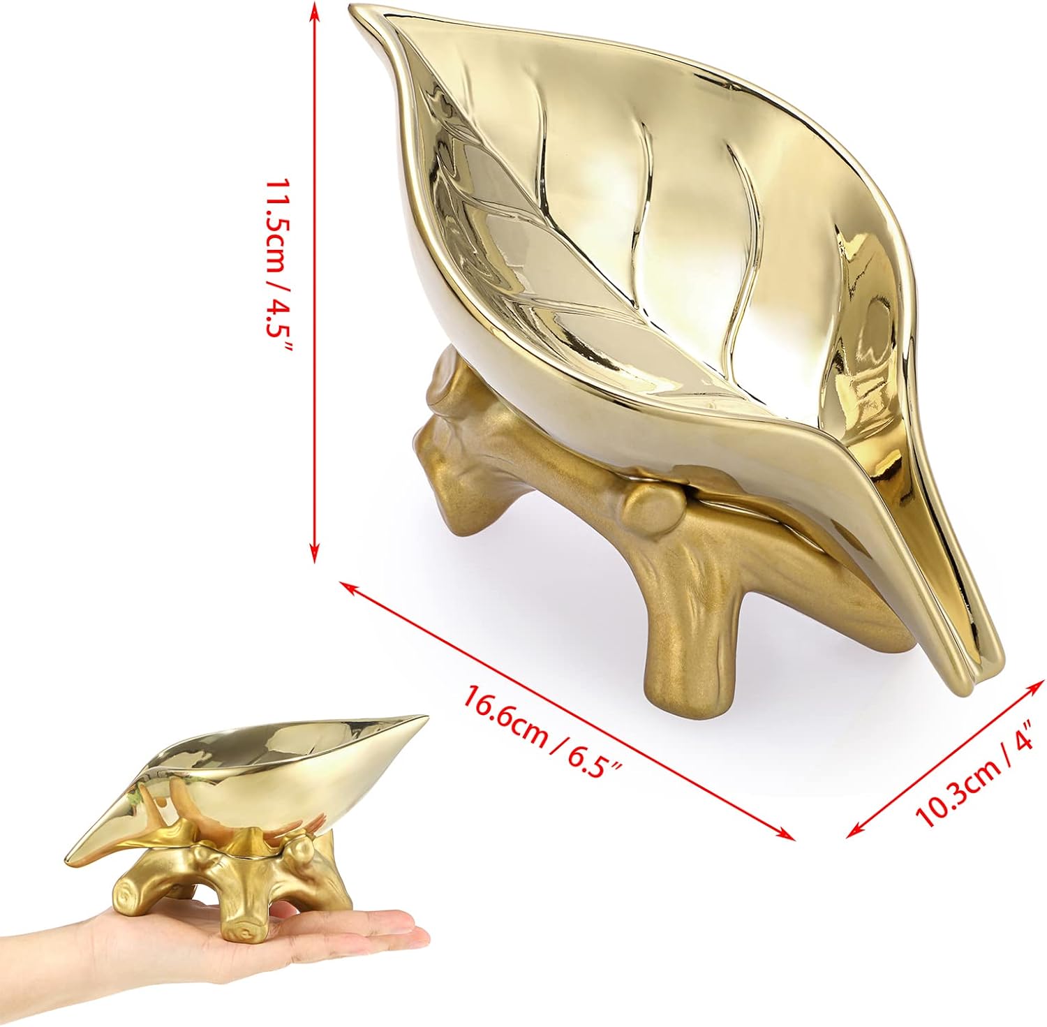 JUXYES Ceramic Leaf Shape Self Draining Waterfall Soap Dish Holder
