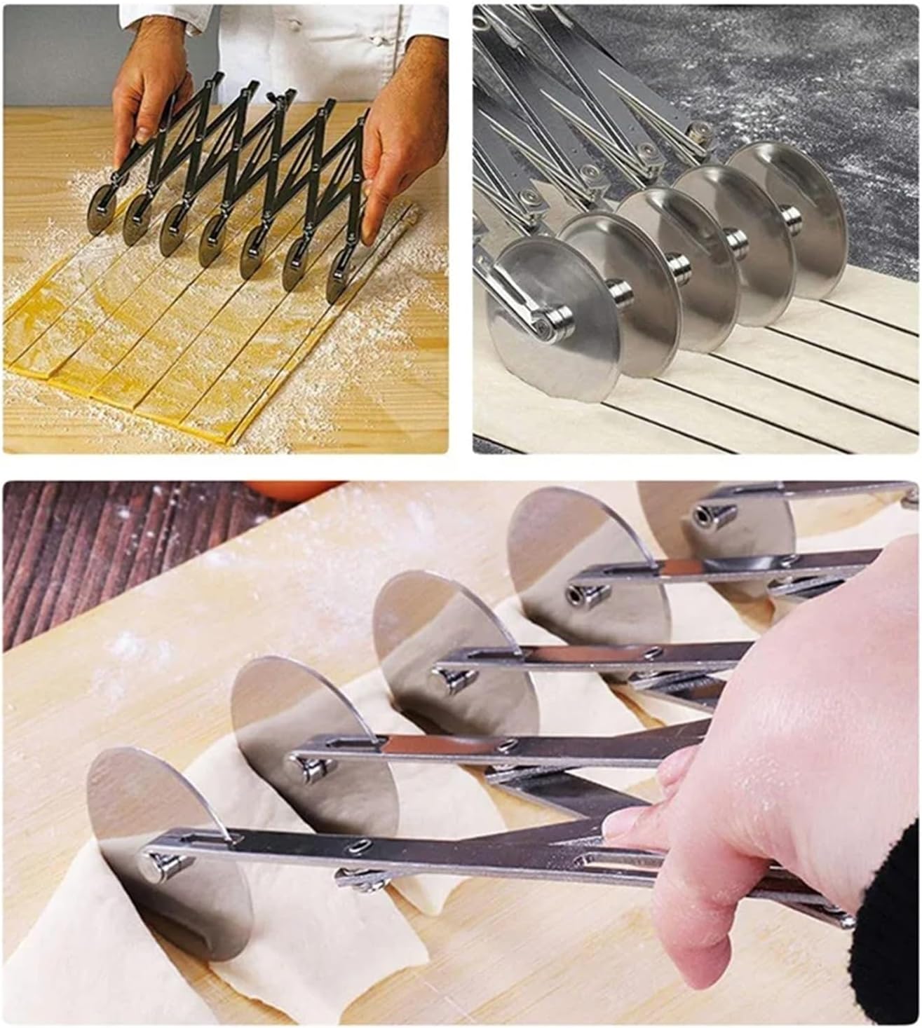 Stainless Steel Dough Divider 3/5/7 Wheel Cutter Flexible Roller Blade Dough Knife Noodle Pizza Pastry Peeler Baking Pan Tool(3 Rounds)