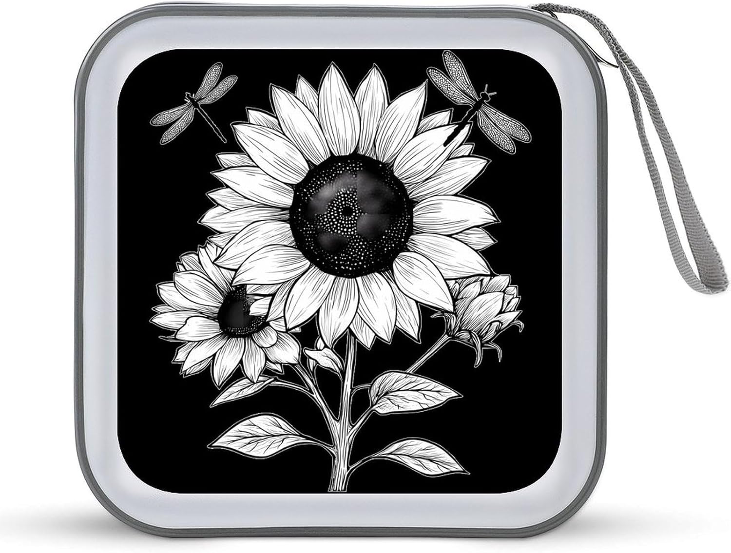 Sunflower with Dragonflies CD Case DVD Storage Holder Binder 40 Capacity | protective,hard case,protable loop,travel car use,zippered closure