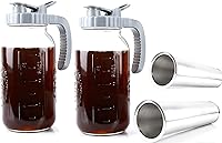GMCOZY 64oz Cold Brew Coffee Maker: 2Qt Glass Mason Jar Pitcher with Stainless Steel Filter, Leak-Proof Spout Lid - 2 Pack for Iced Tea, Lemonade