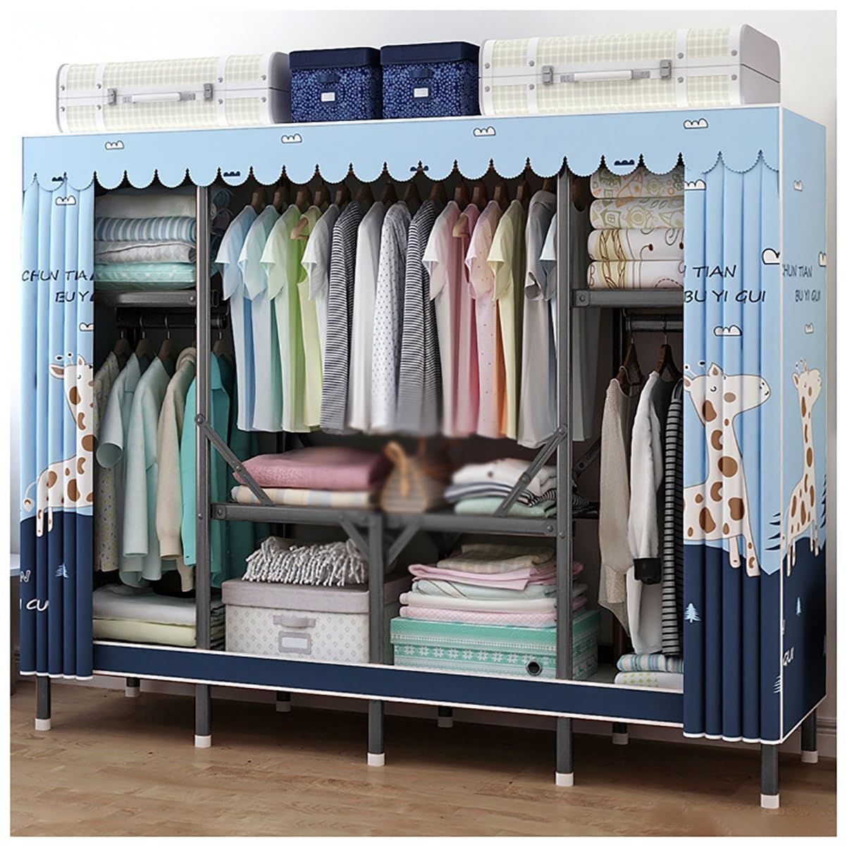 Armoire portative en métal Générique avec 3 tringles et 4 étagères de rangement - Modèle D 190x45