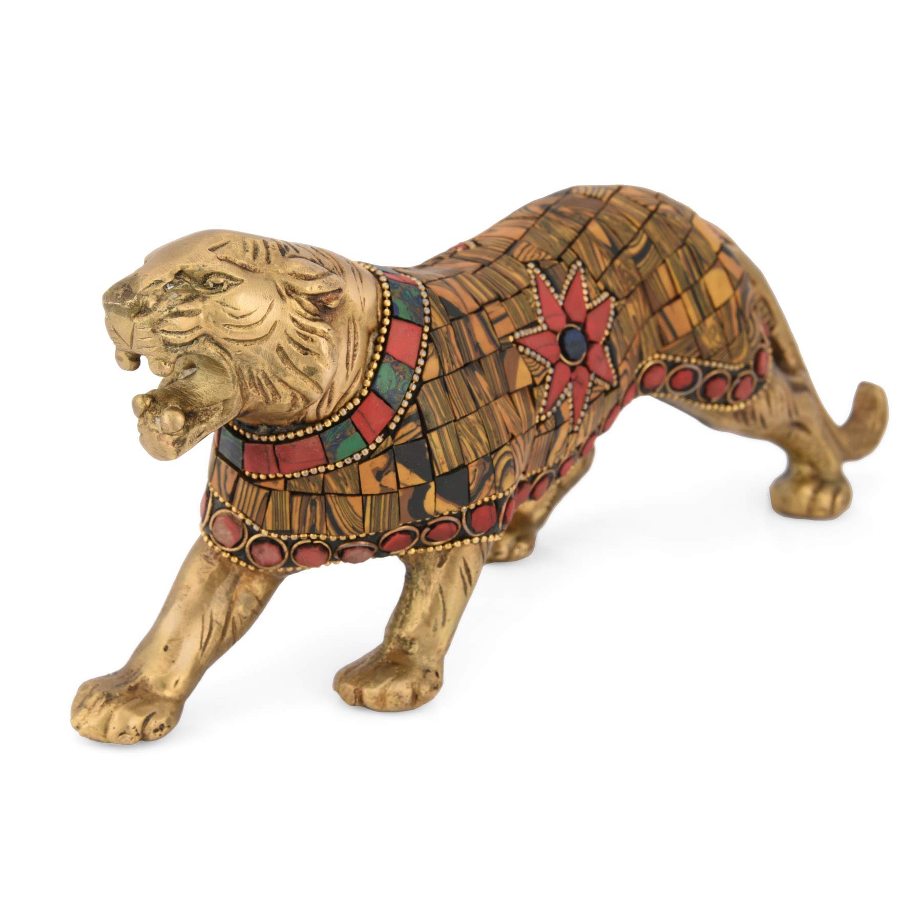 Collectible India Tiger Brass Idol Indian Wild Animal Collectibles Items for Home Living Room Drawing Room Indoor Outdoor (Multicolor, 10 x 4 x 2)