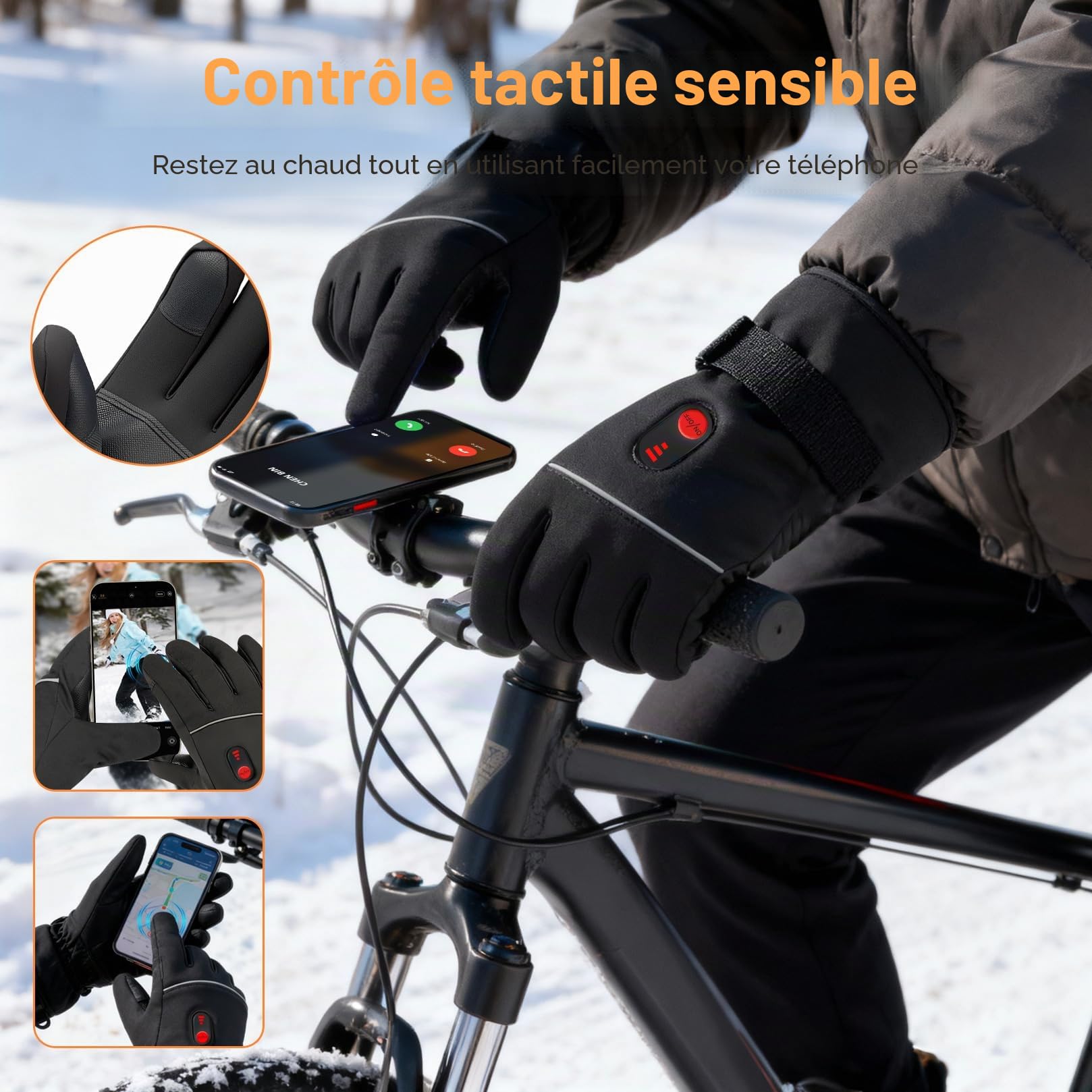 Gant Chauffant Moto Rechargeable 7.4V 10000mAh - Gants Chauffants Homme Femme, Chauffage Rapide 10s, Imperméable Tactile pour Vélo, Travail, Arthrose, Ski (L)