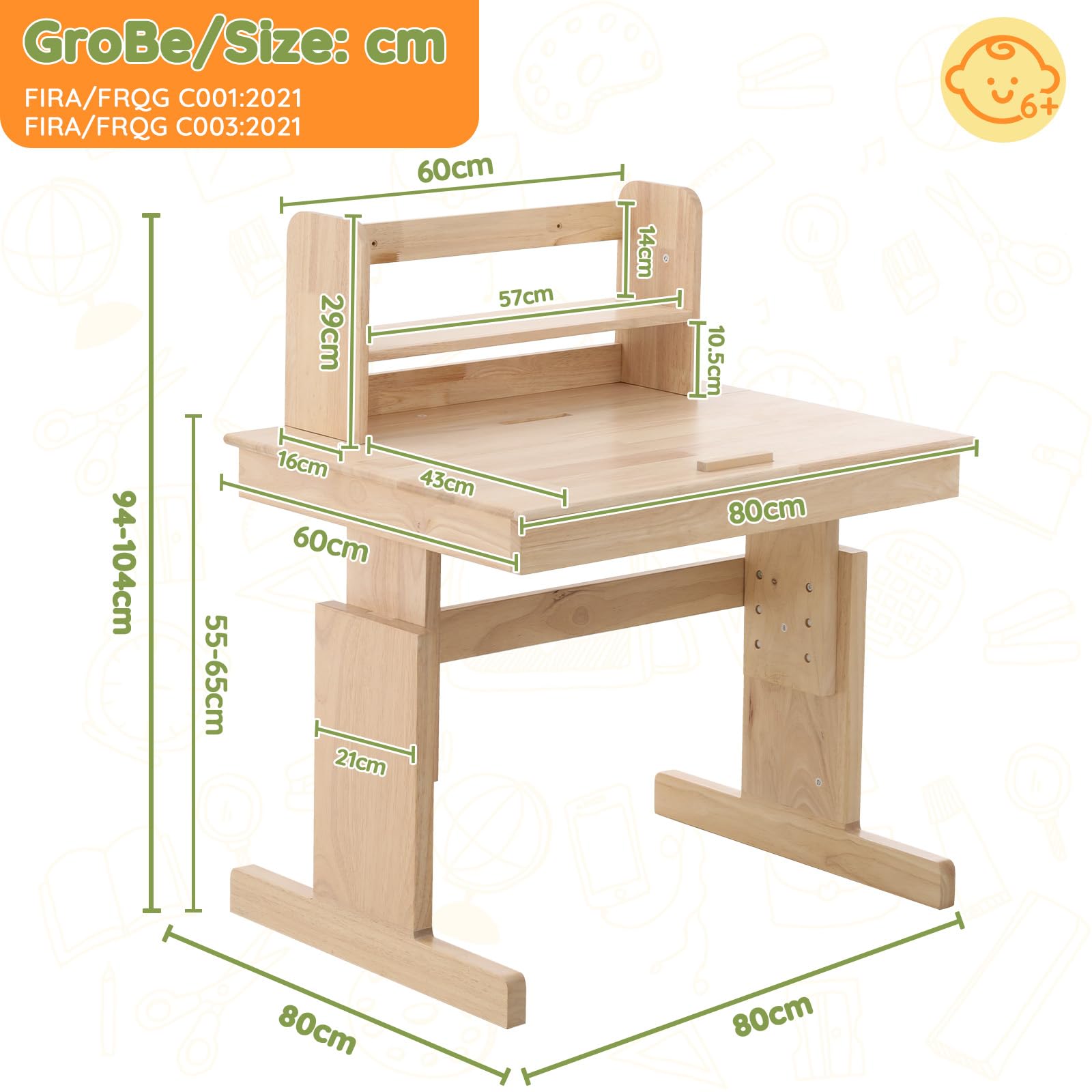 MURUL Mesa infantil multifunción de madera maciza regulable en altura, plegable, sujetalibros, certificado de seguridad, para niños a partir de 6 años
