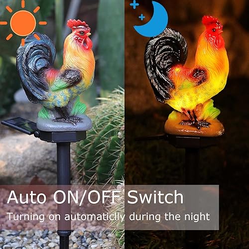 Miniatura 4 de Luces solares de gallo para decoración al aire libre, decoración solar de pollo, luces de estacas de jardín, estatua de pollo impermeable con luces