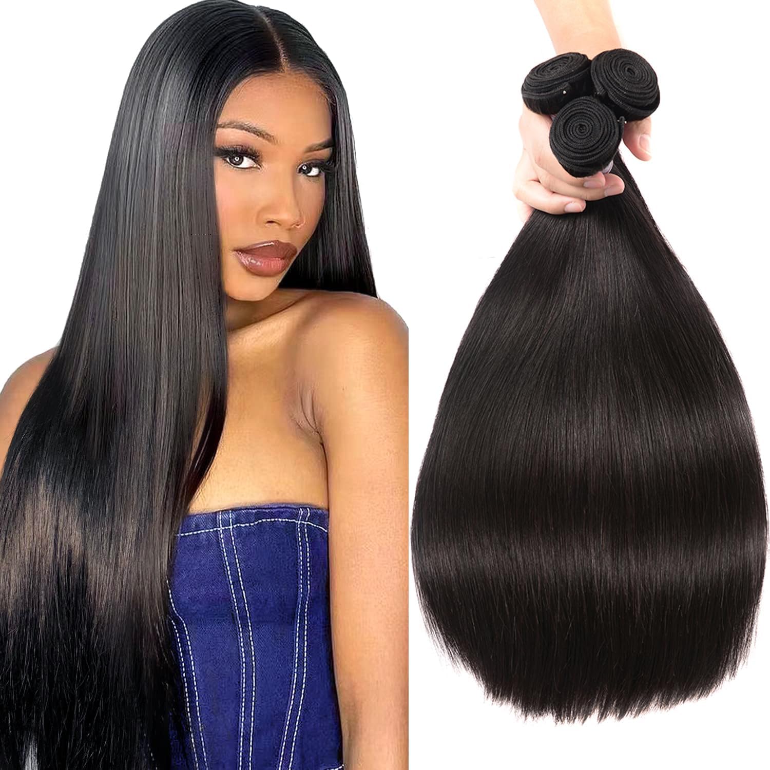 12A Human Hair Bundles Brazilian Straight Hair Bundles 100% Unprocessed Virgin Weave 3 Bundles Human Hair Raw Remy Hair Bundles Natural Black 18 20 22 Inch