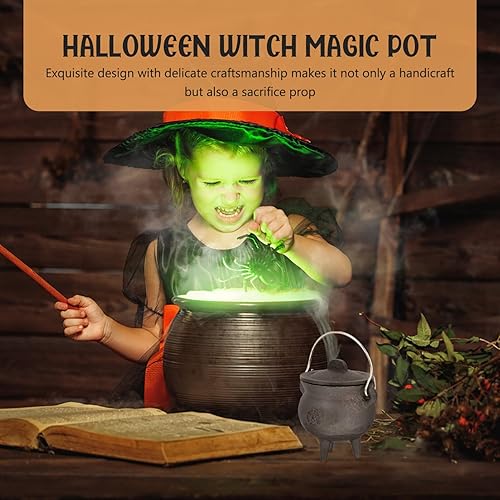 Miniatura 4 de DOITOOL Mini caldero de hierro fundido con tapa y asa, olla de bruja de Halloween de 4 pulgadas con tapa para decoración de Halloween o quema de