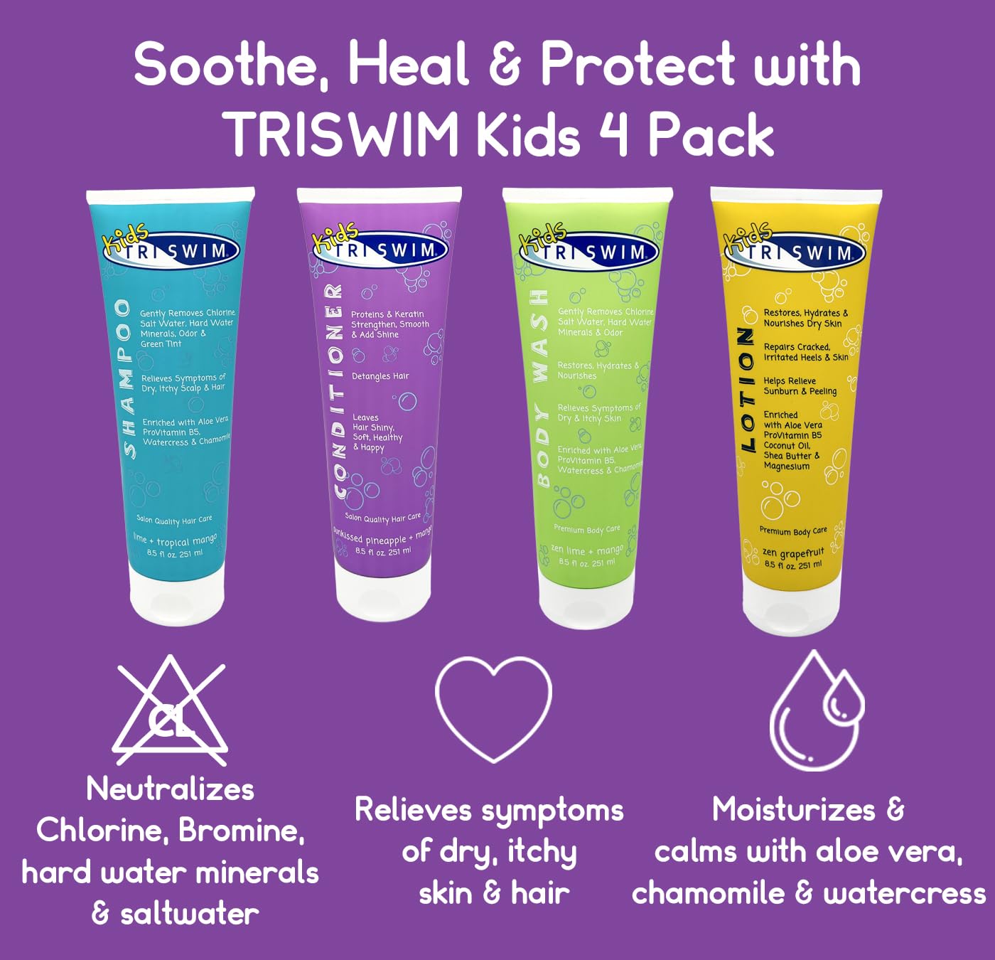 TRISWIM Kids After Swim Value Pack of 4 Travel Mesh Bag + Swim Care Chlorine Removal Body Wash + Swimming Lotion + Swim Shampoo and Conditioner 8.5 fl oz Keep your Little Swimmers Clean and Healthy - Image 2