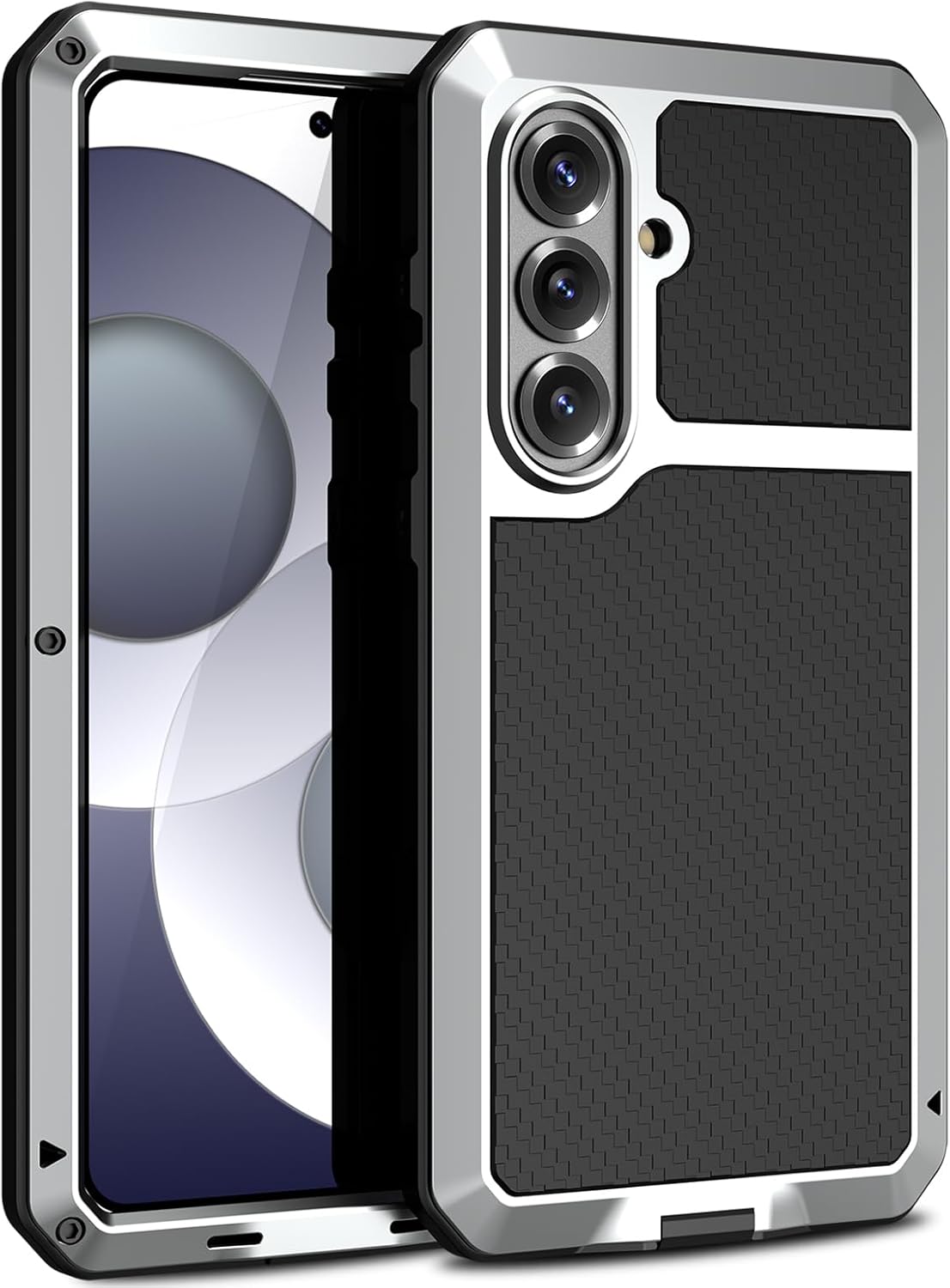 Marrkey Metal Case for Samsung Galaxy S26 Case 6.3",Full Body Protective Cover Heavy Duty Shockproof [Tough Armour] Aluminum Alloy Case with Silicone Built-in Screen Protector - Silver