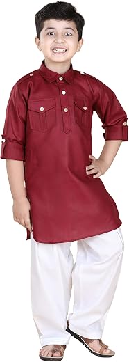 AJ DEZINES Pathani Suit for Boys | Solid Pathani Kurta Pajama Set | Stylish Ethnic Wear for Kids | Comfortable Cotton Fabr...