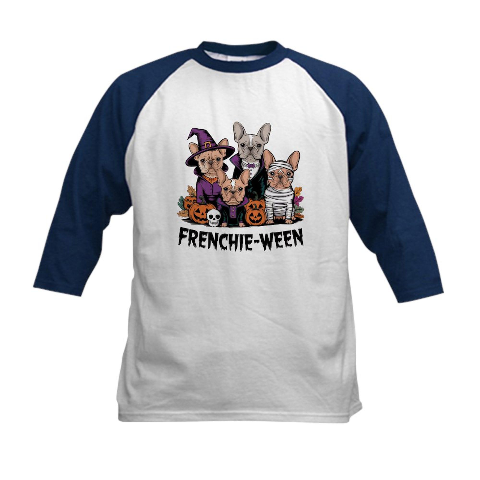 CafePress Frenchie Ween Kids Baseball T Shirt Kids Cotton Baseball Jersey, 3/4 Raglan Sleeve Shirt Navy/White