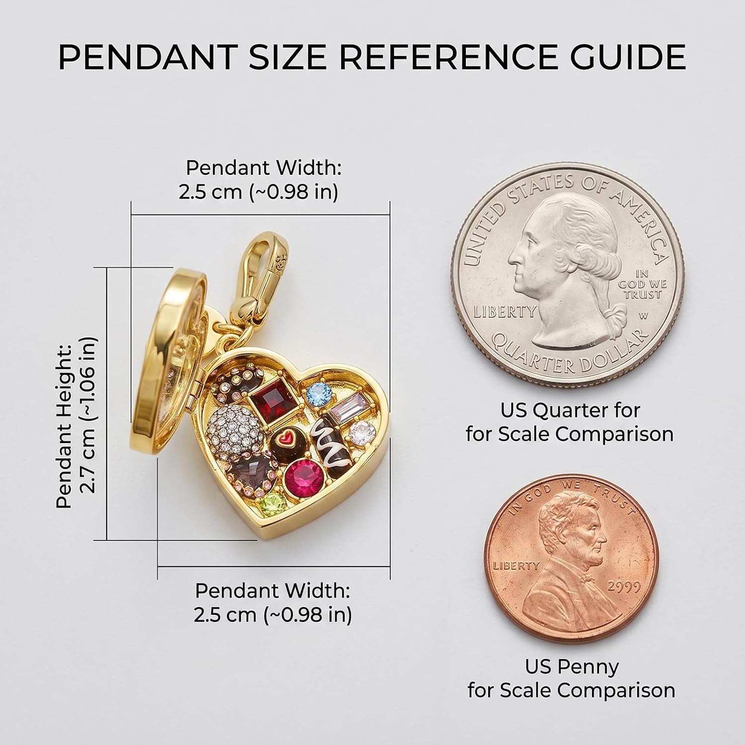 18K Gold Plated Openable Heart Locket Necklace for Women, Clear Window