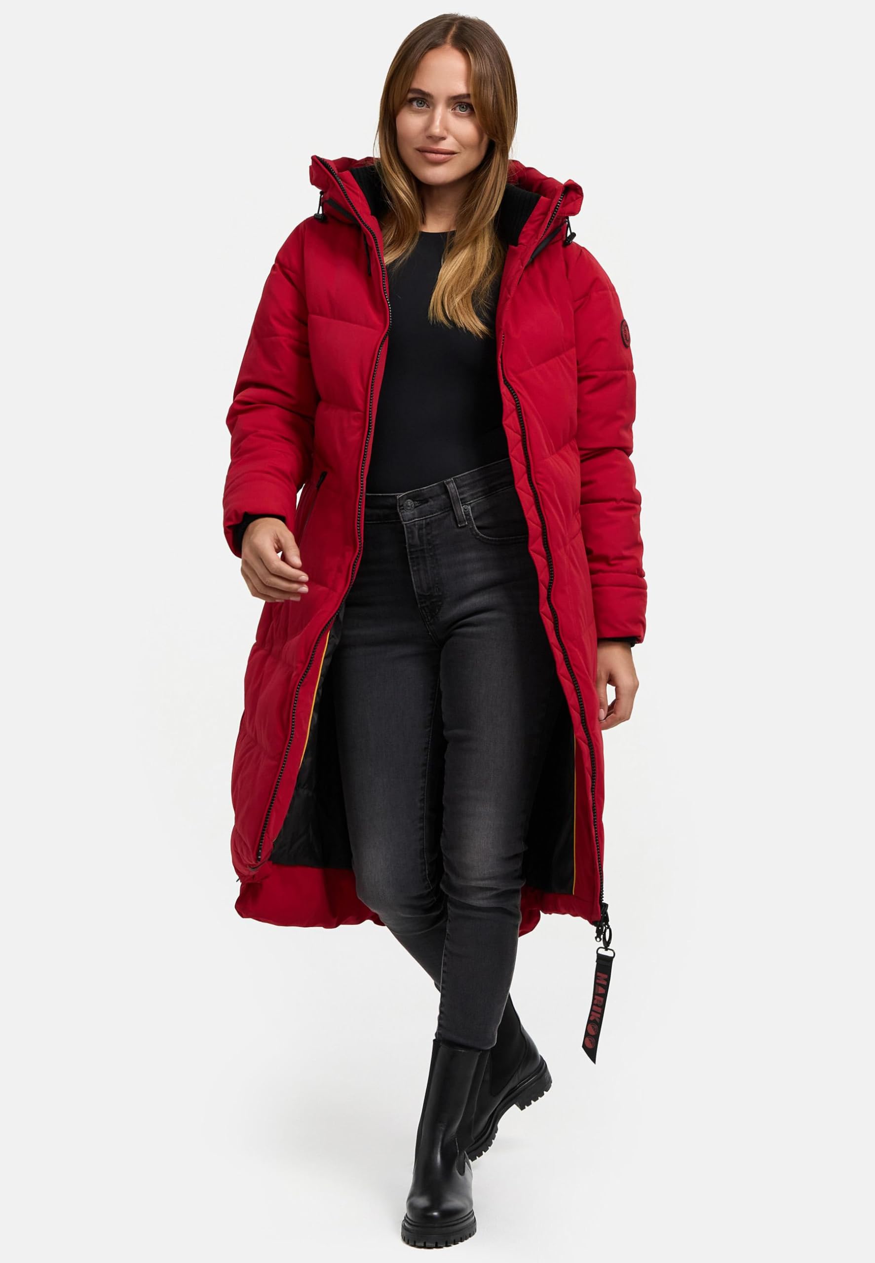 MARIKOO Damen langer Wintermantel Steppmantel mit Schlüsselanhänger Benikoo XS-5XL