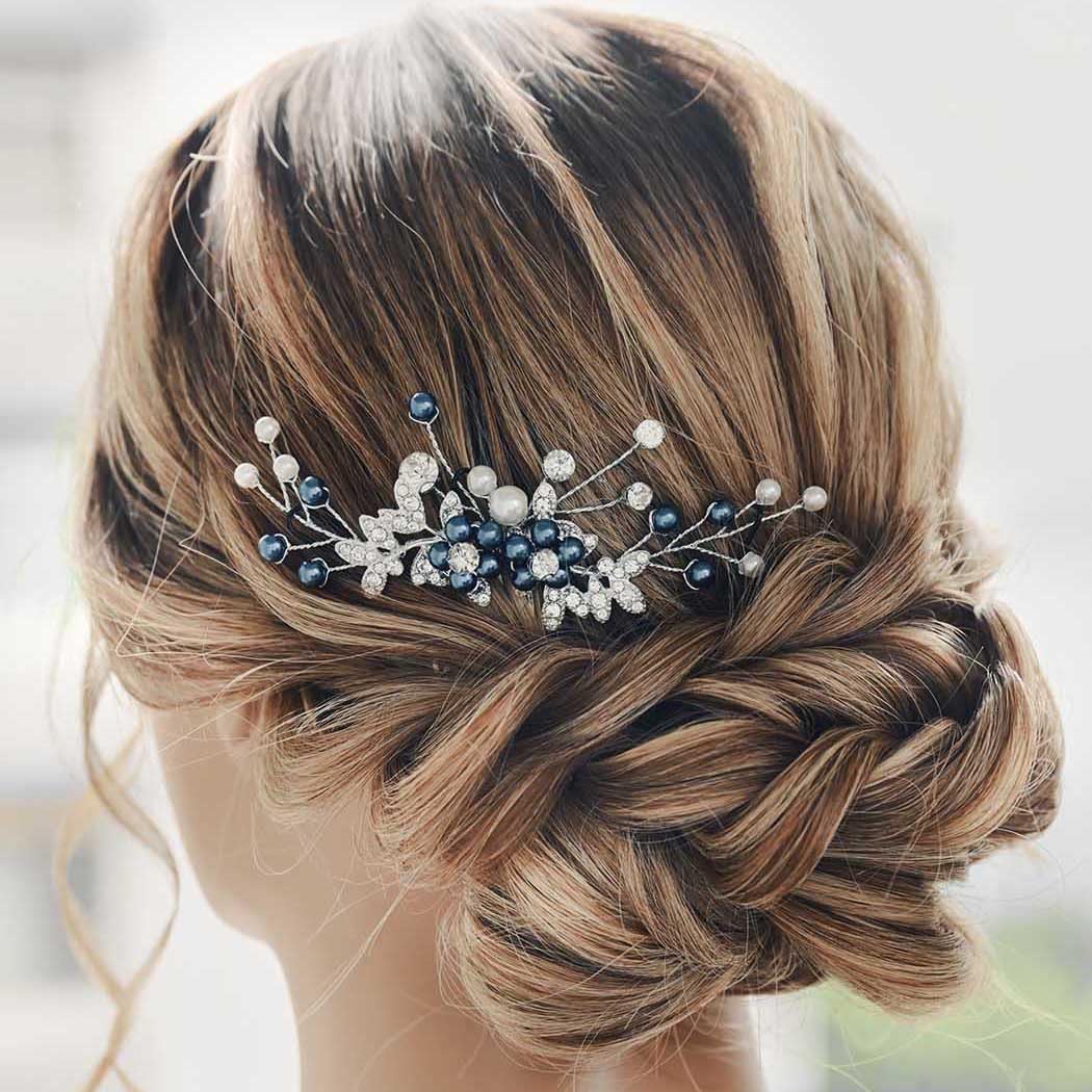 Latious Blue Wedding Hair Comb Pearl Hair Clip Bridal Hair Accessories for Women and Girls - Image 2
