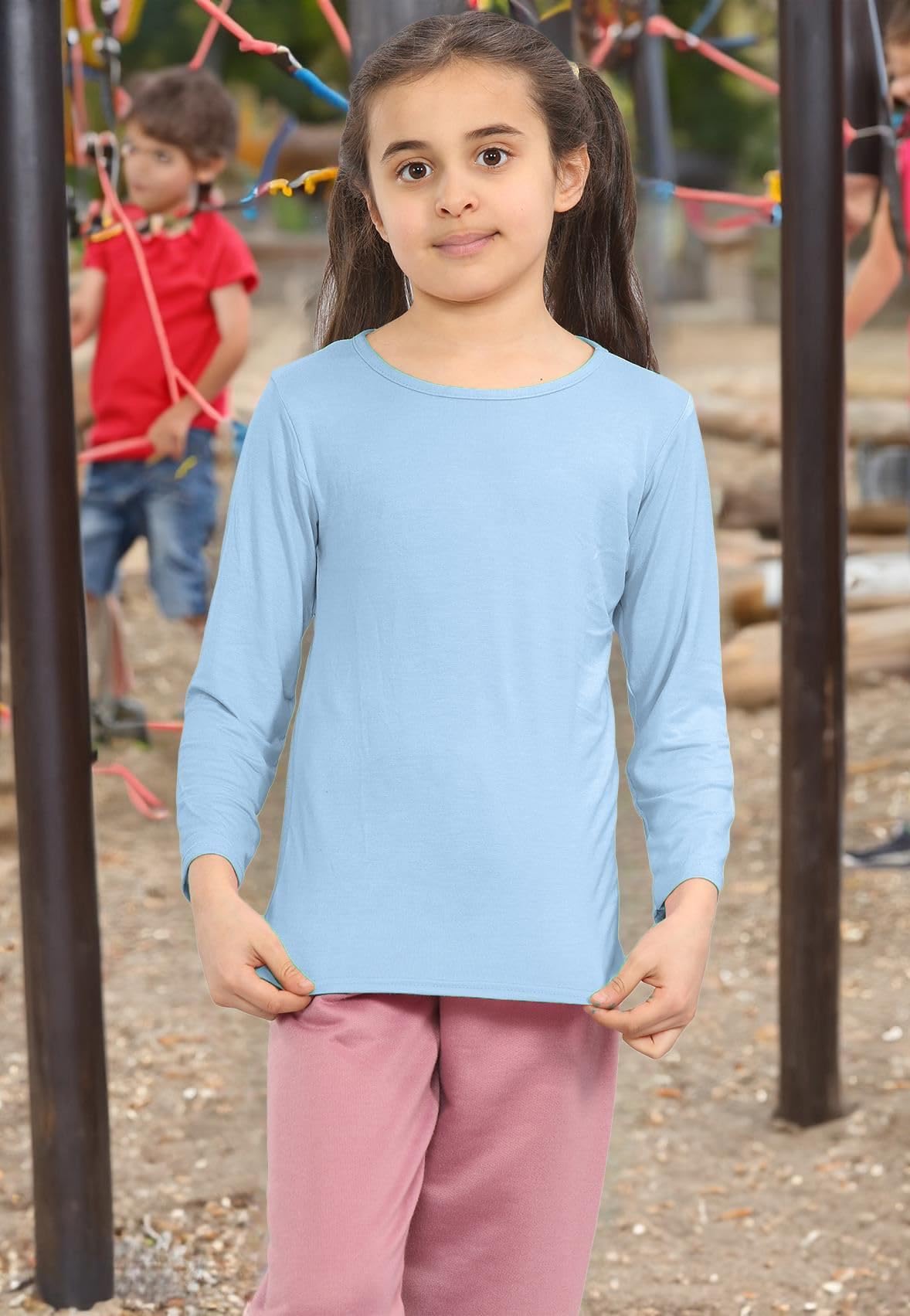 Camiseta lisa para niños, paquete de 3 camisetas escolares de cuello redondo para niñas, camiseta de manga larga para niños, camiseta básica elástica de verano, camiseta deportiva ligera