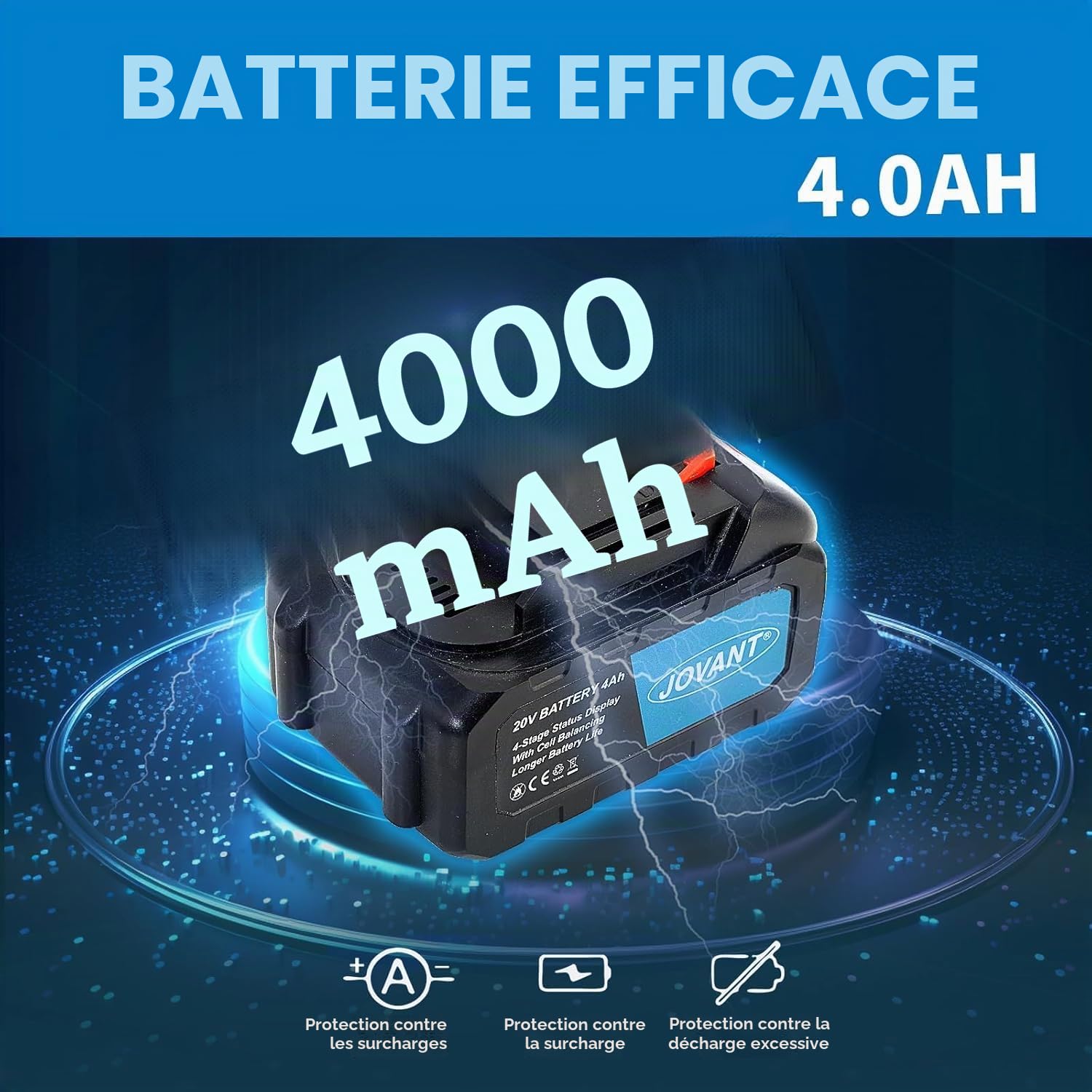 Kit de clés à chocs sans fil, pistolet à choc 20 V MAX 3/4, clés à chocs sans balais de 2000 N.m, clé électrique avec vitesse à 6 modes, 2 batteries de 4,0 Ah pour voiture/tondeuse
