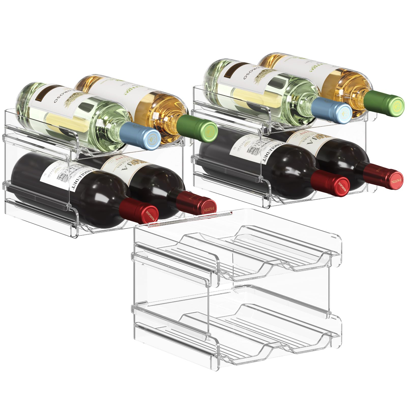 Lifewit Plastic Stackable Wine Rack for refrigerator, Cabinet, Countertop,Wine Bottle Holder, Water Bottle Organizer for Fridge, Pantry, Hold 12