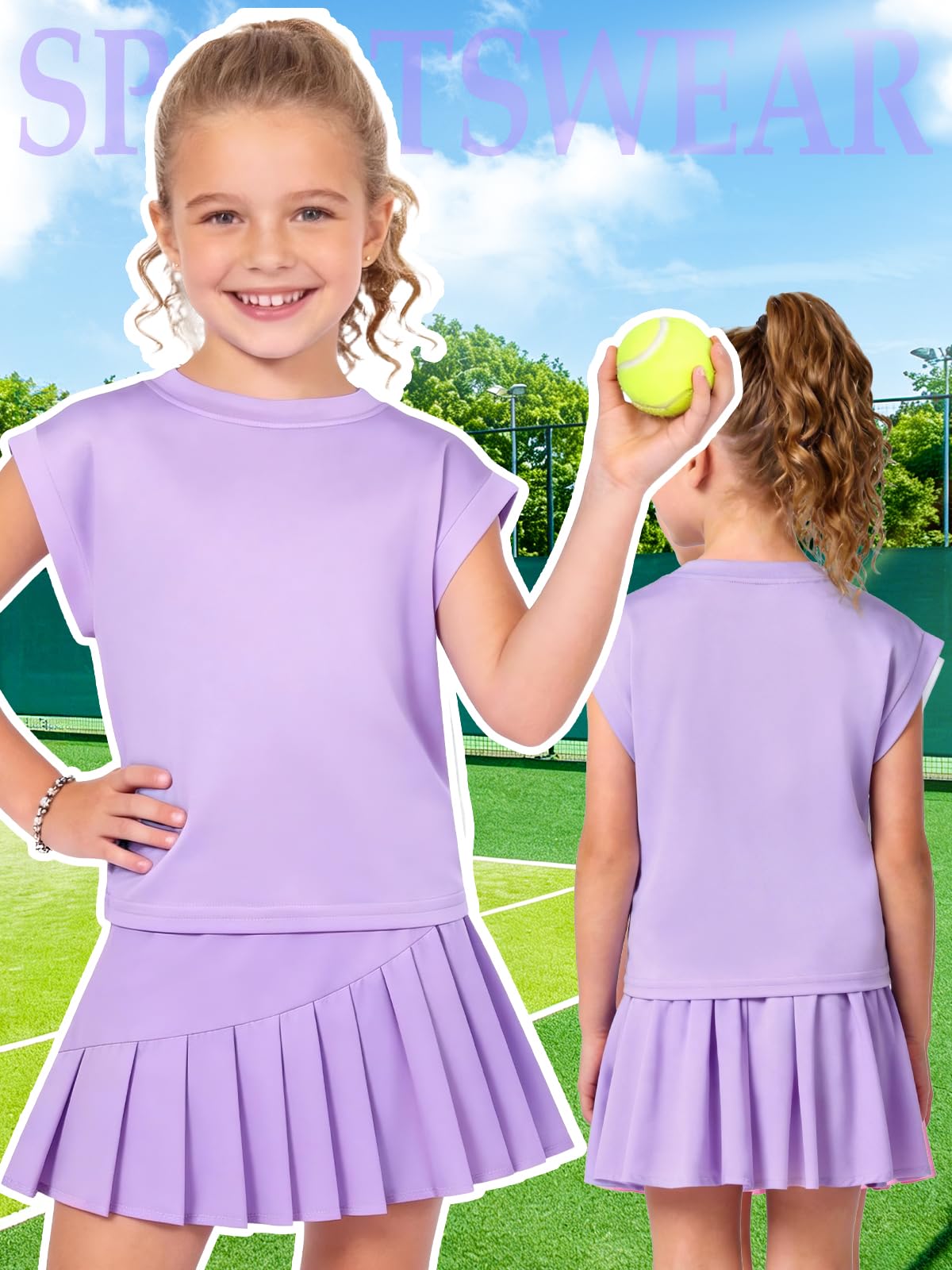 Traje de tenis para niña, camiseta sin mangas y falda de tenis, falda plisada con bolsillos interiores, traje deportivo para golf, bádminton y monopatín — view 6