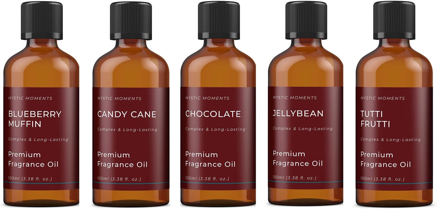 Mystic Moments | Confectionery Fragrance Oil Gift Starter Pack 5x100ml | Blueberry Muffin, Candy Cane, Chocolate, Jellybean & Tutti Frutti | Perfect as a Gift