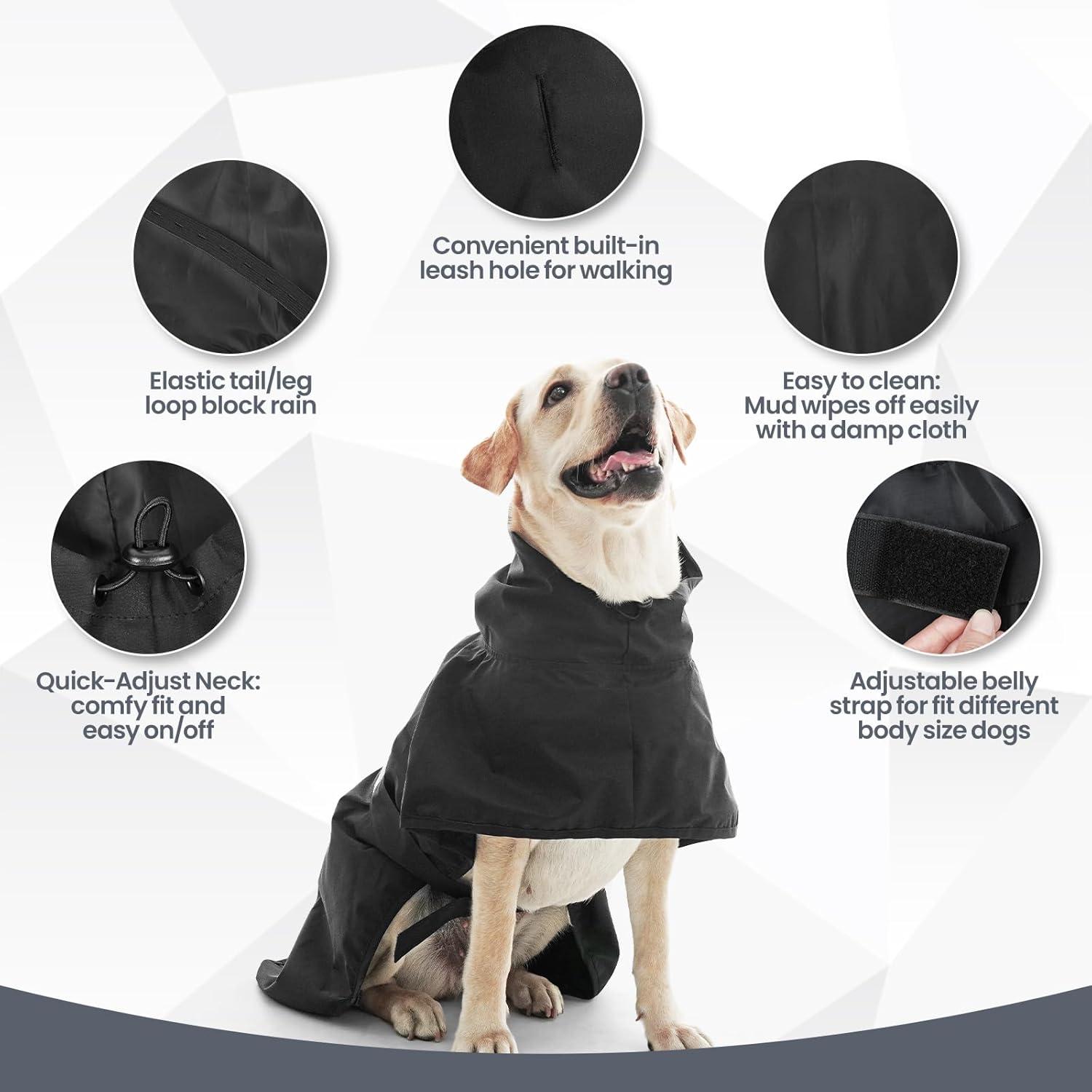Nanaki Rain Poncho for Large Dogs with Leash Hole, Reflective Adjustable Pet Rain Vest for Rainny Snow Foggy Days,Windproof Waterproof Dog Coat Jacket for Outdoor Hiking Walking Hunting Black 3XL
