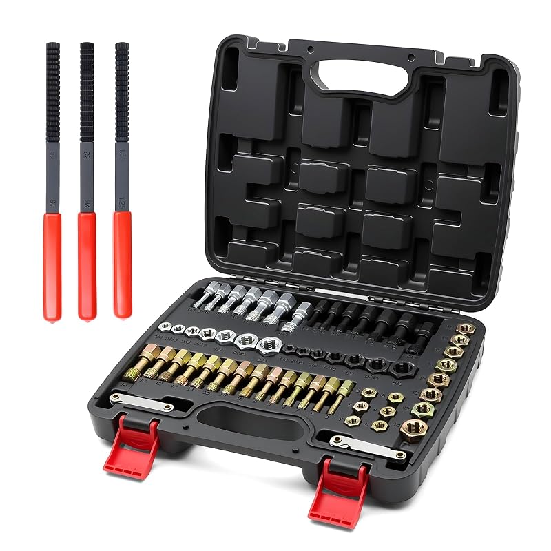 Kit de Reparo de Roscas Defabee M61 com 61 Peças, Machos, Cossinetes, Limas e Medidores de Passo Métrico UNC e UNF