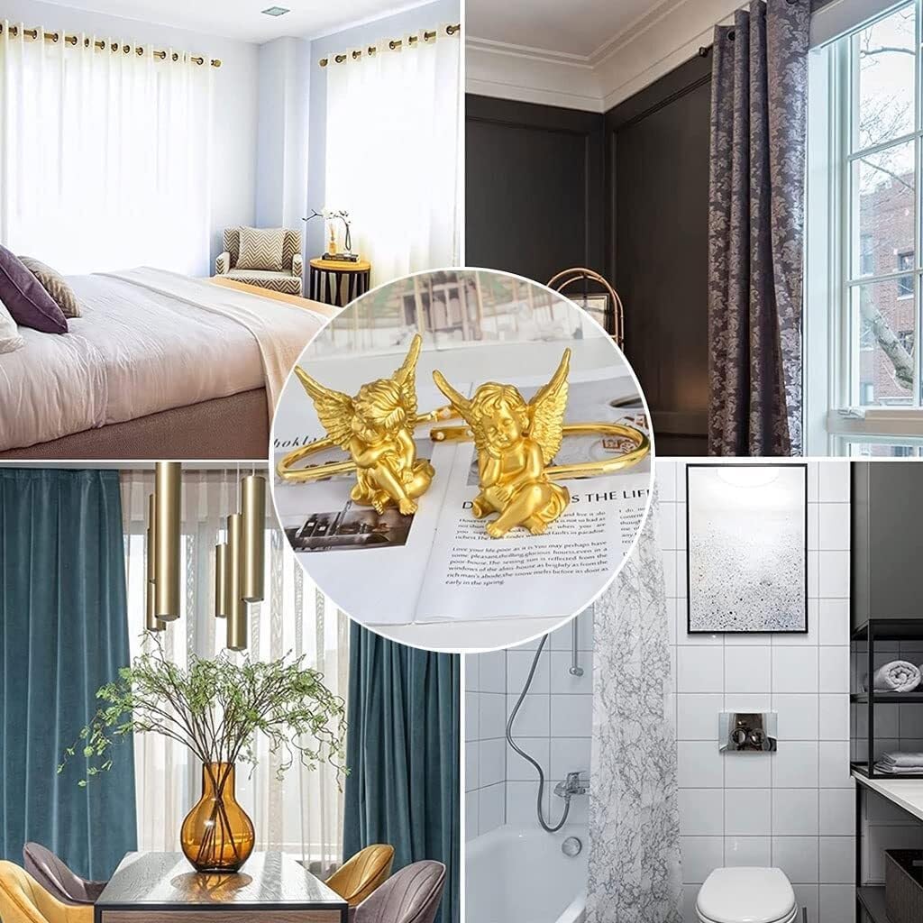 Angel Shape French Curtain Tiebacks, Golden Resin + Alloy Curtain Holdbacks, Modern Living Room Window Buckle, Hole Installation(Right)