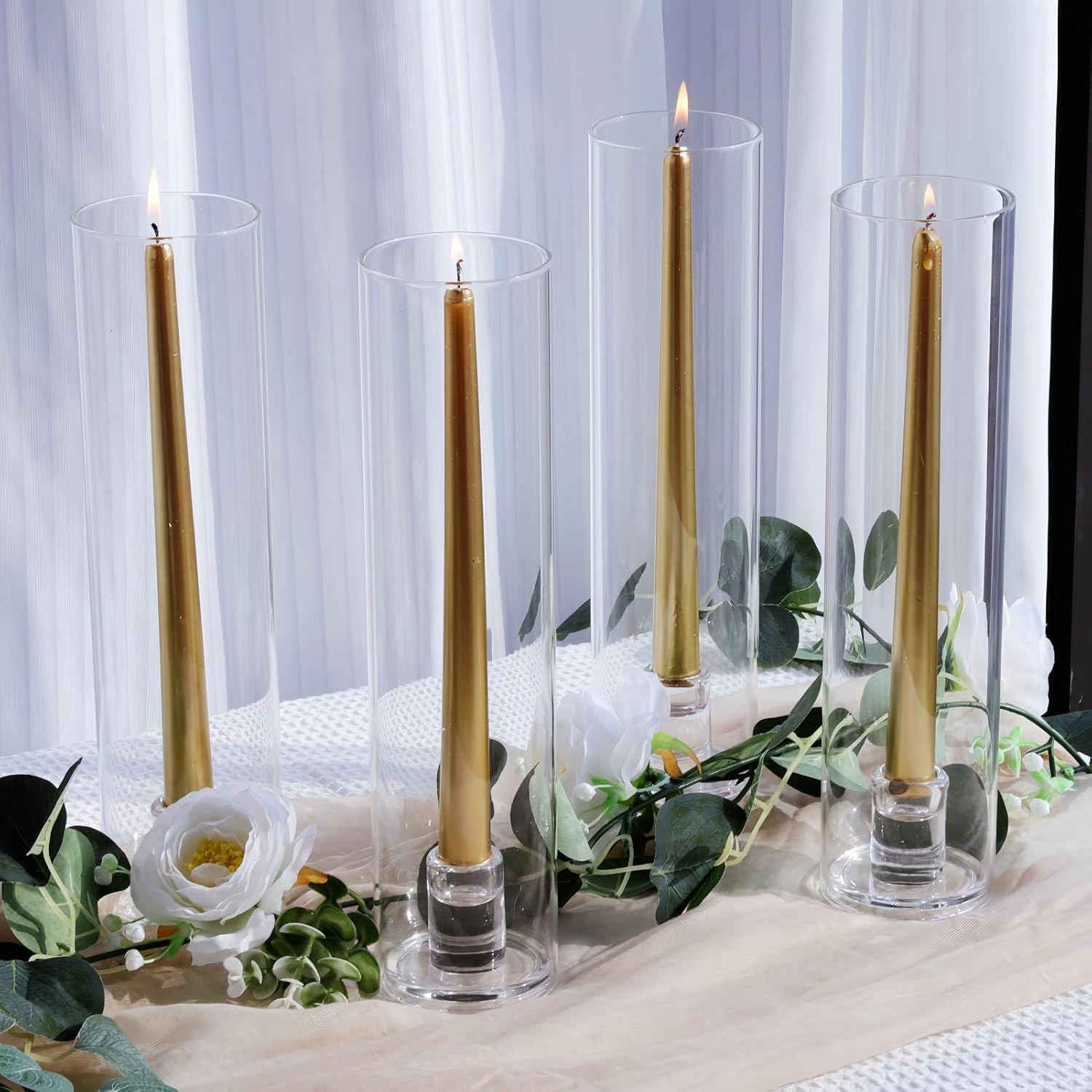VOHO Hurricane Candlestick Holders Set of 6, Clear Glass Hurricane Candle Holder for Centerpiece Table Decorations, Bottomless Hurricane Glass & Candle Sticks Holder Decor for Wedding, Birthday, Party