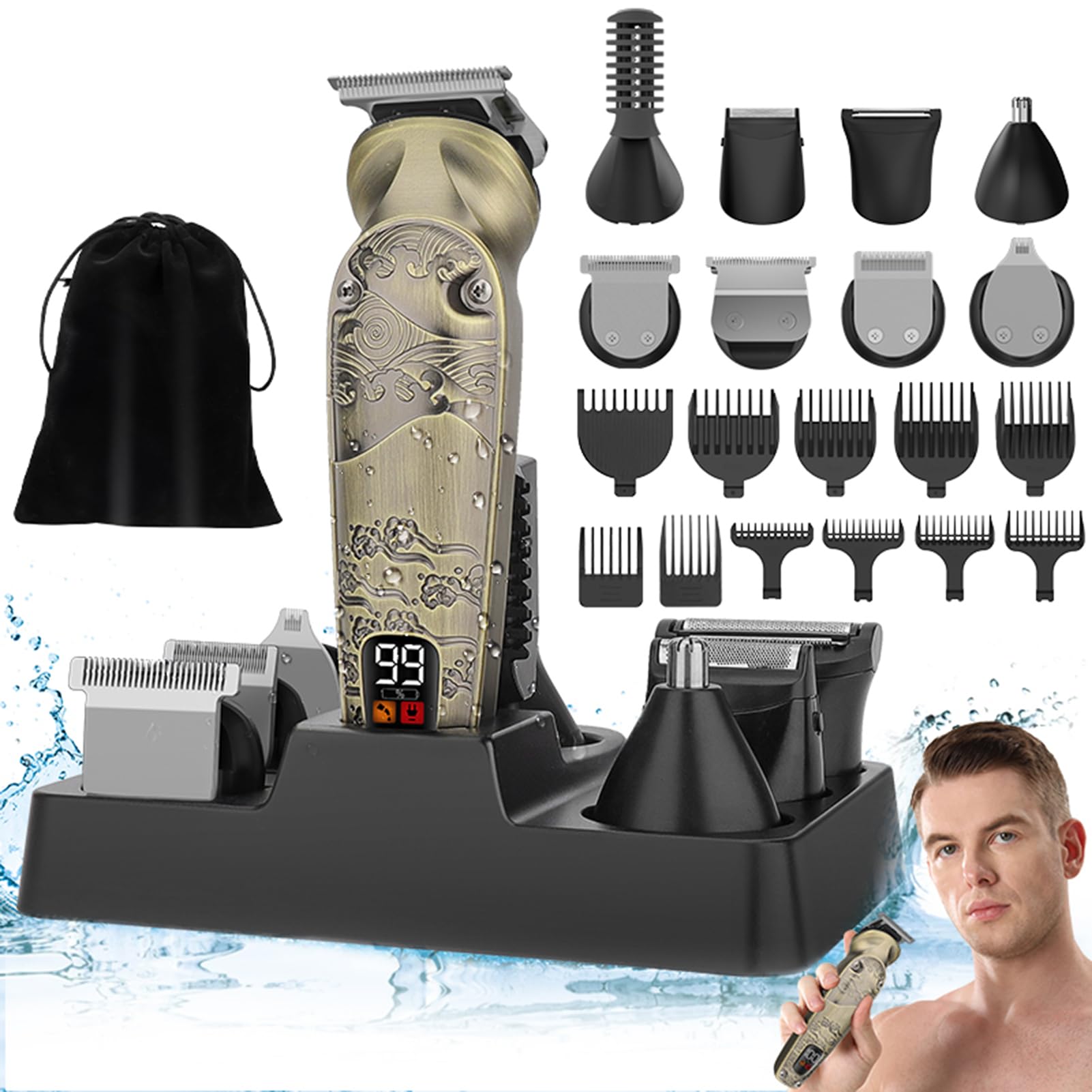 Terrimer per Capelli Elettrici 8 in 1, Rasoi per Capelli e Set di Dettagli con 8 Teste, Display LCD Intelligente e Motore Ad Alta Coppia