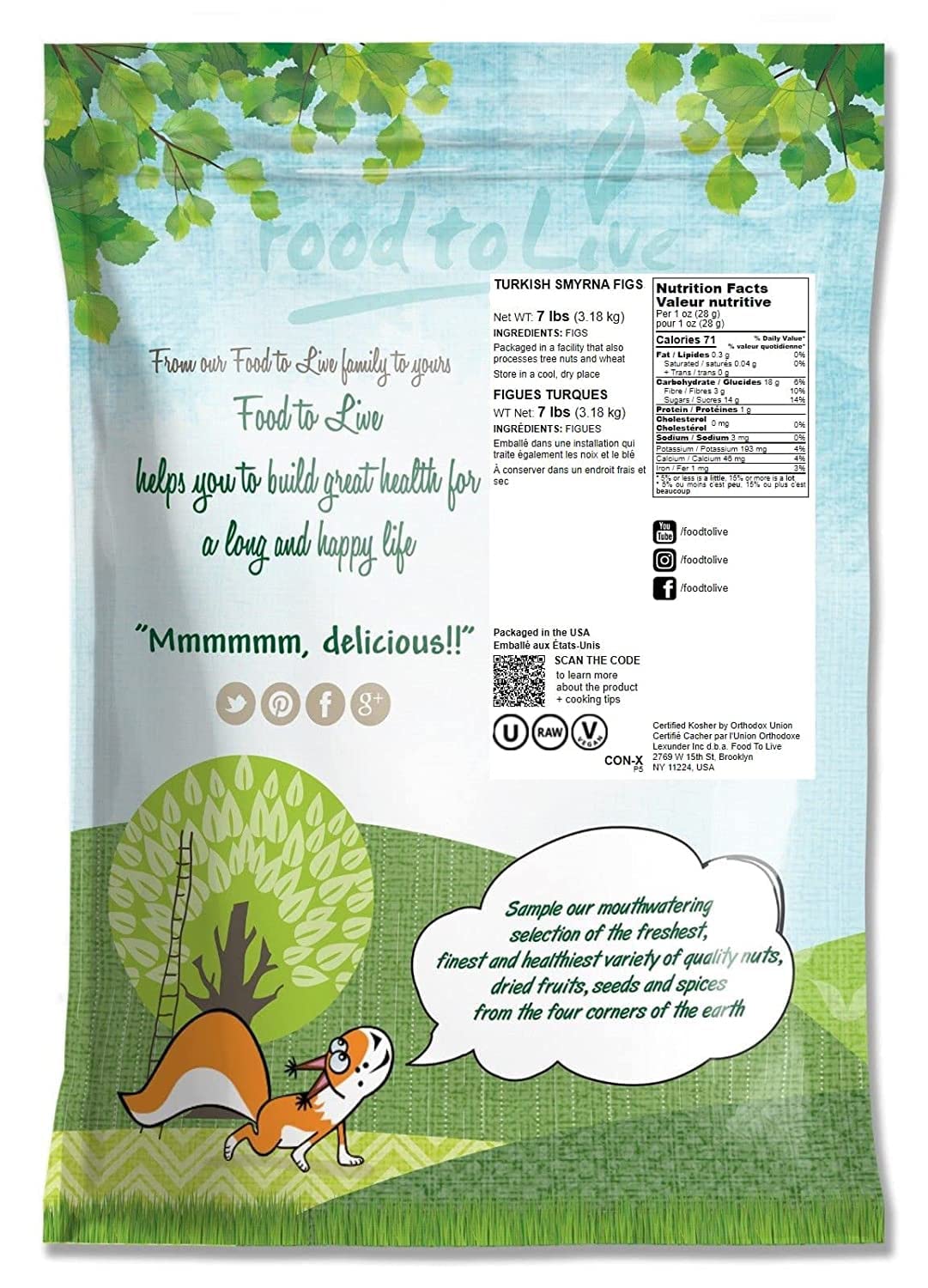 Food to Live Turkish Smyrna Figs, 7 Pounds – Sun-Dried, Unsulfured, Unsweetened, Kosher, Vegan, Bulk. Soft Chewy Texture. Dried Fruit Snack. Rich in Fiber, Potassium. Great for Baking, Yogurt.