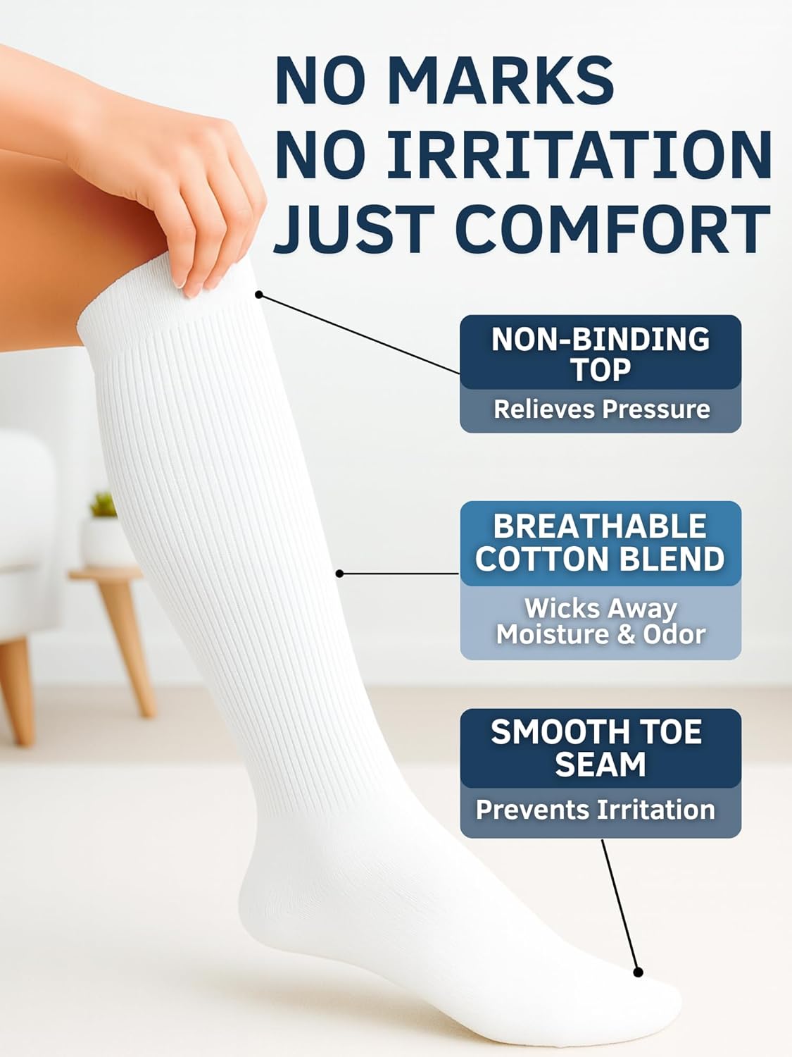 Special Essentials Diabetic Socks for Men & Women – Non-Binding Over The Calf Extra Wide Top Cotton Neuropathy Socks