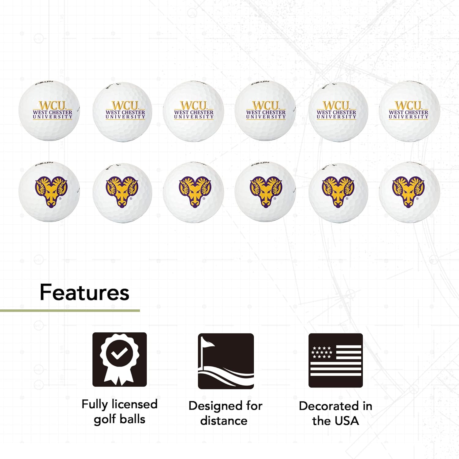 Desert Cactus West Chester University Golf Balls 12 Pack – WCU Golden Rams Full Color Dozen – Officially Licensed Sport Team Accessory