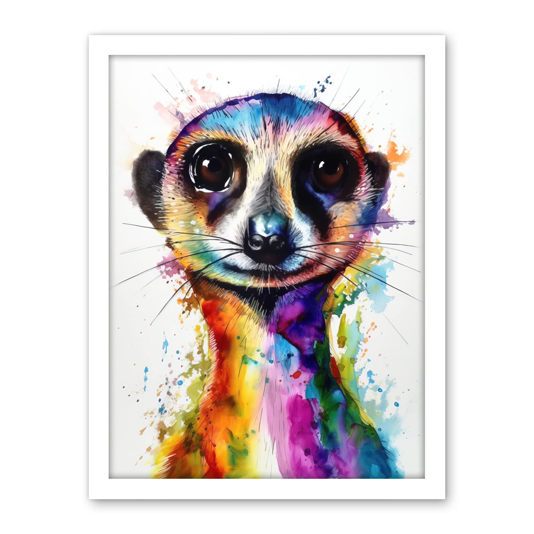 Artery8 Meerkat Splash Paint Watercolour Painting Artwork Framed Wall Art Print 18X24 Inch