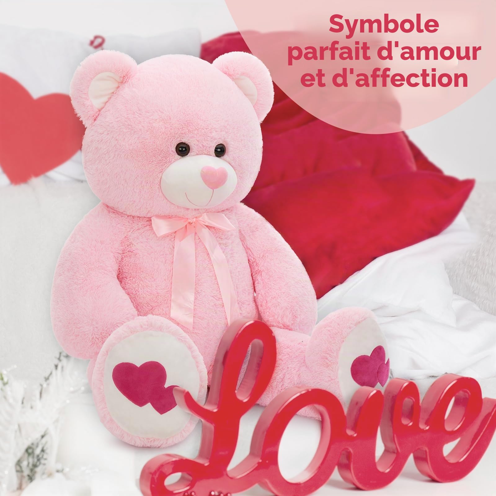 MorisMos Ours en Peluche Géant 120cm - Nounours XXL, Peluche Ours Rose Douce et Câline, Cadeau d'amour pour Petite Amie, Femme, Enfant, Filles, Amoureux, Noël & Anniversaire